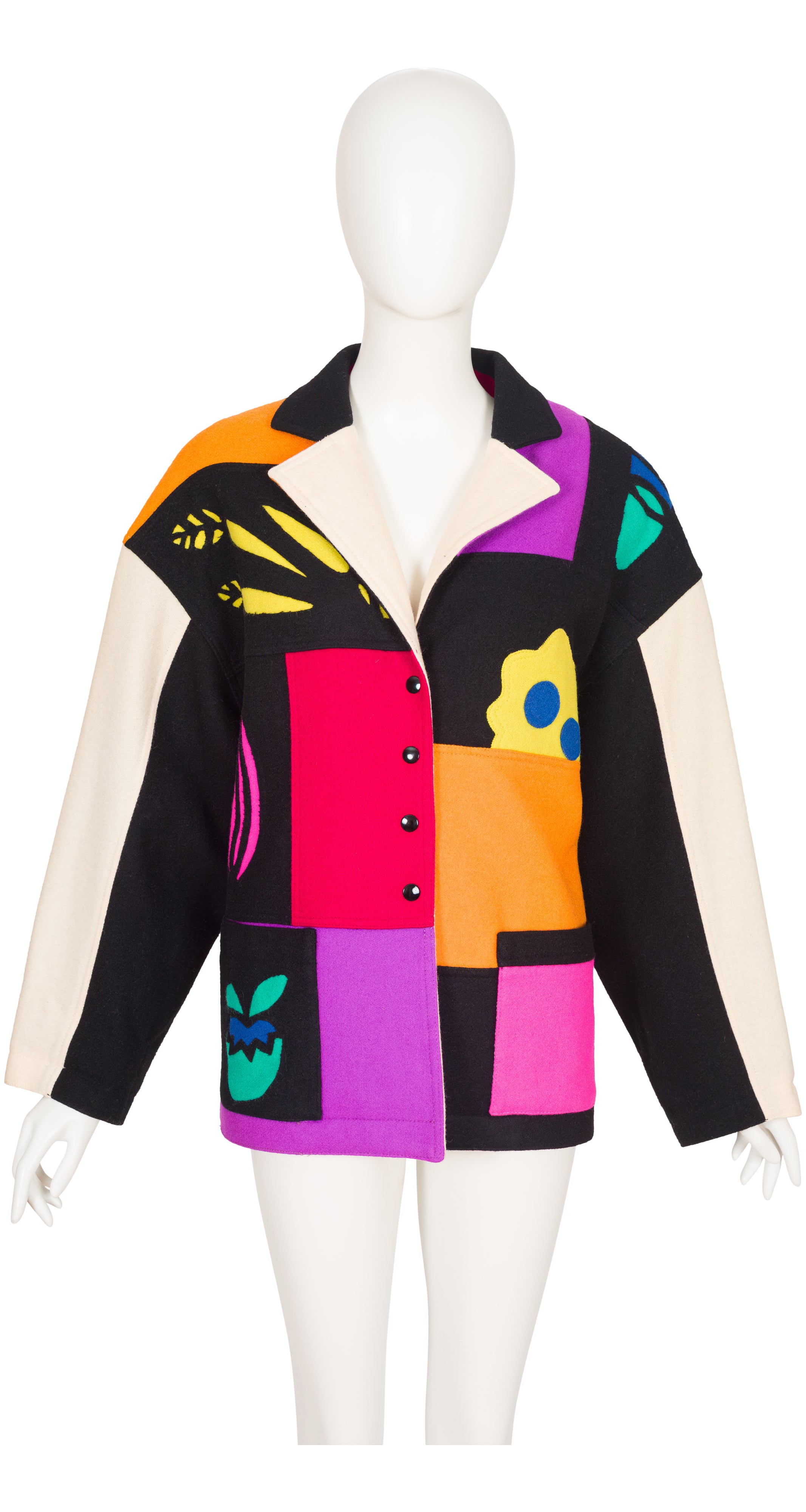 1980s Cut-Out Appliqué Color-Block Wool Jacket