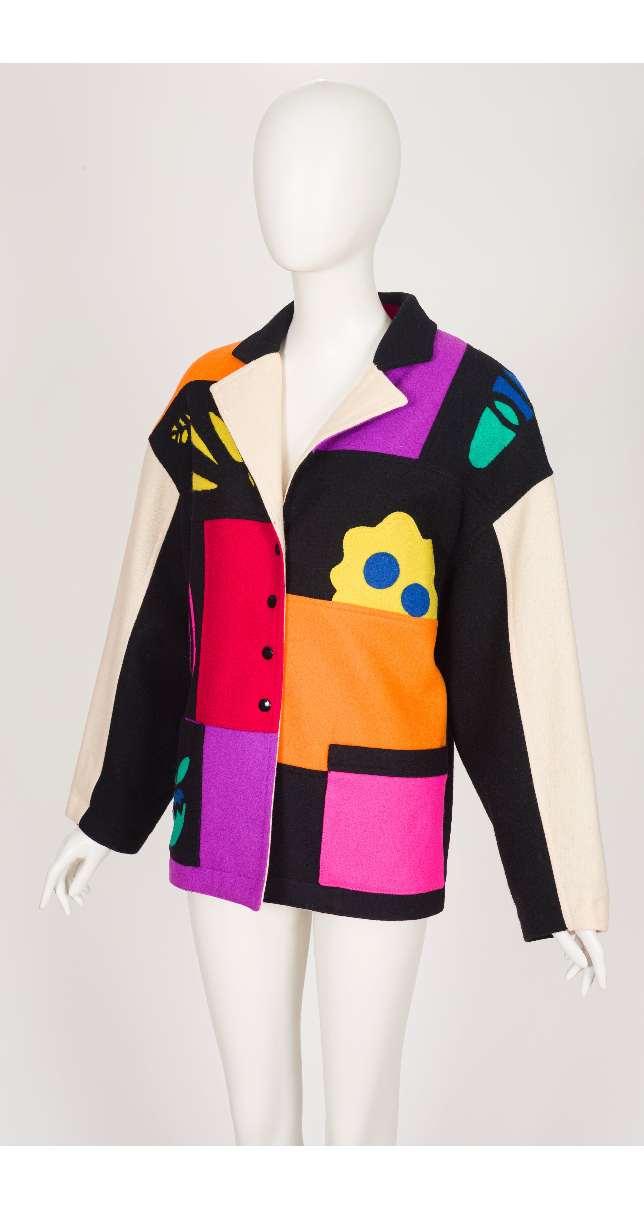 1980s Cut-Out Appliqué Color-Block Wool Jacket
