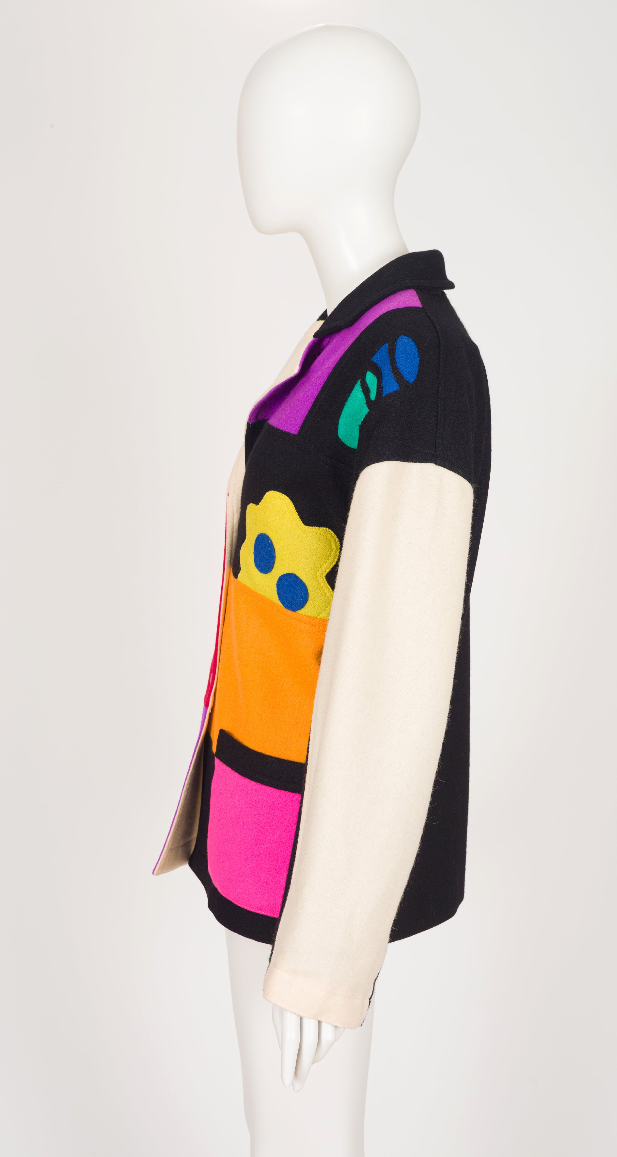 1980s Cut-Out Appliqué Color-Block Wool Jacket