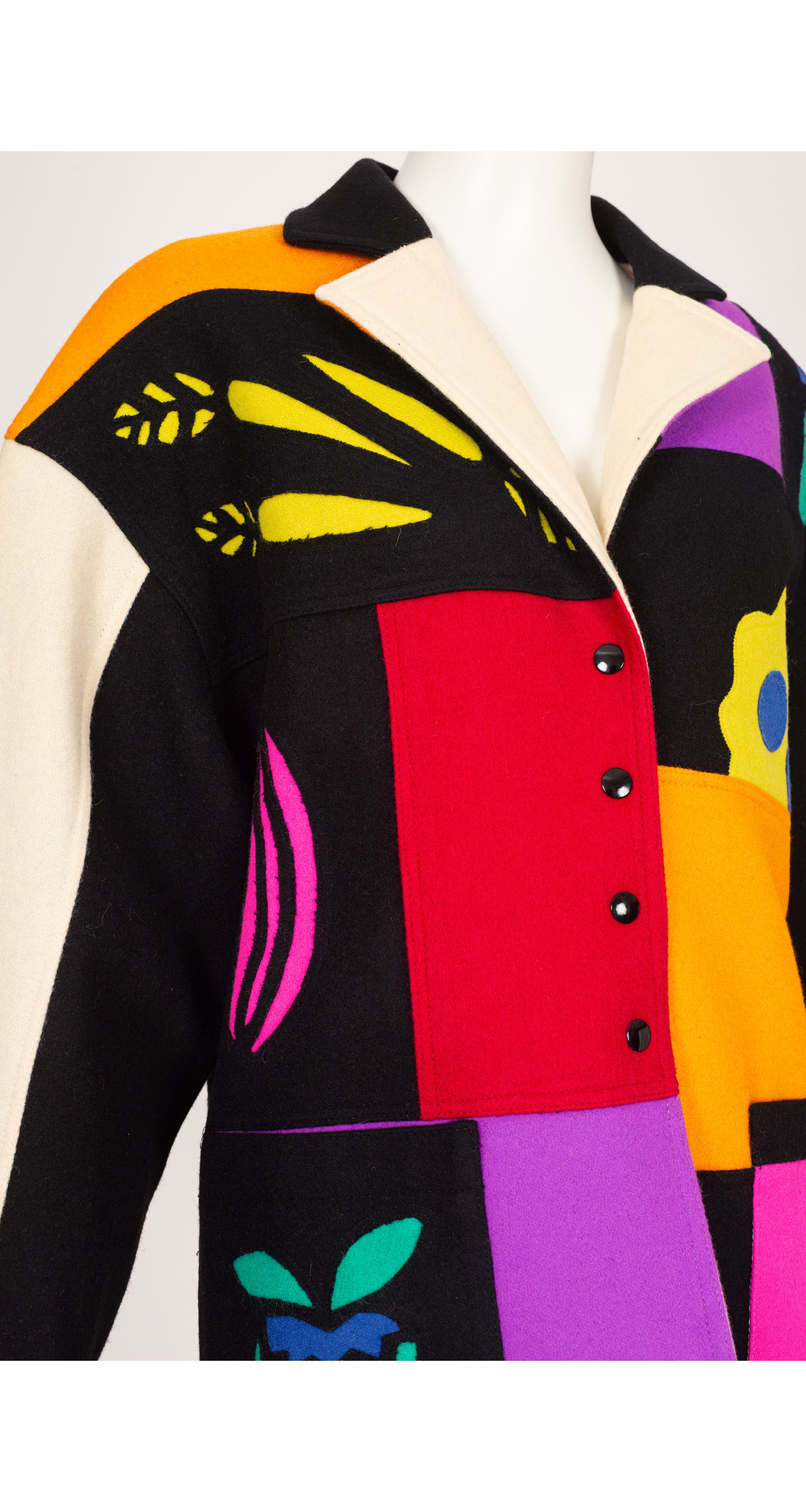1980s Cut-Out Appliqué Color-Block Wool Jacket