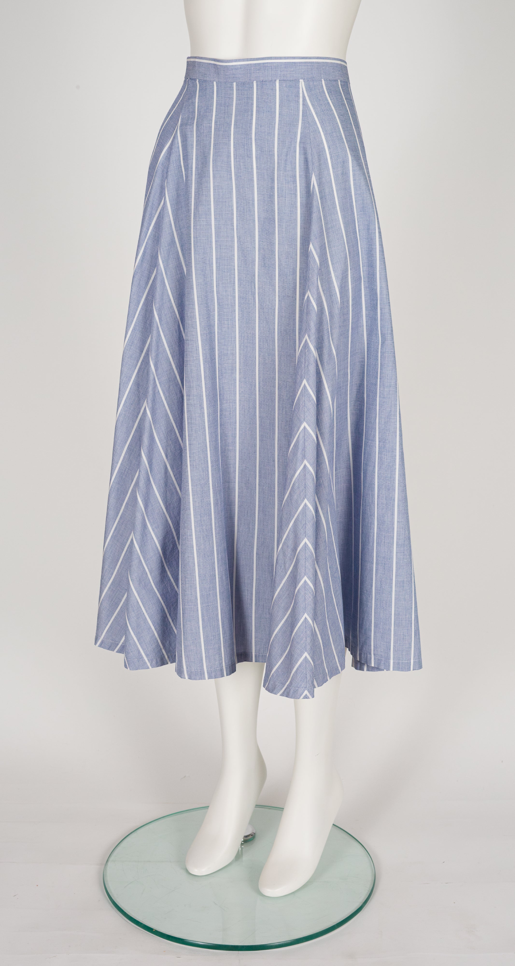 1980s Striped Chambray Cotton Collared Shirt & Skirt Set