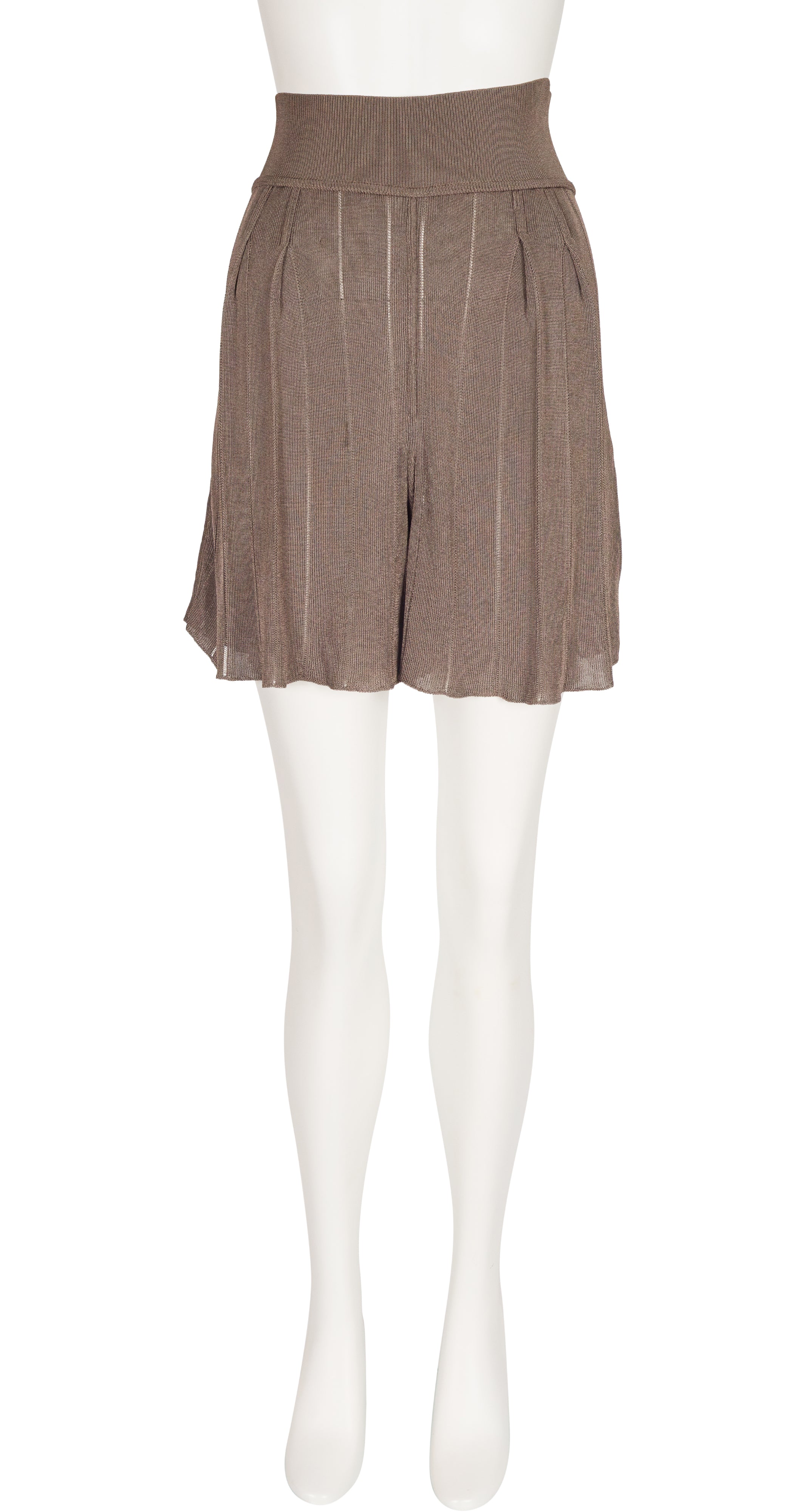 1990 S/S Taupe Rayon Knit High-Waisted Shorts