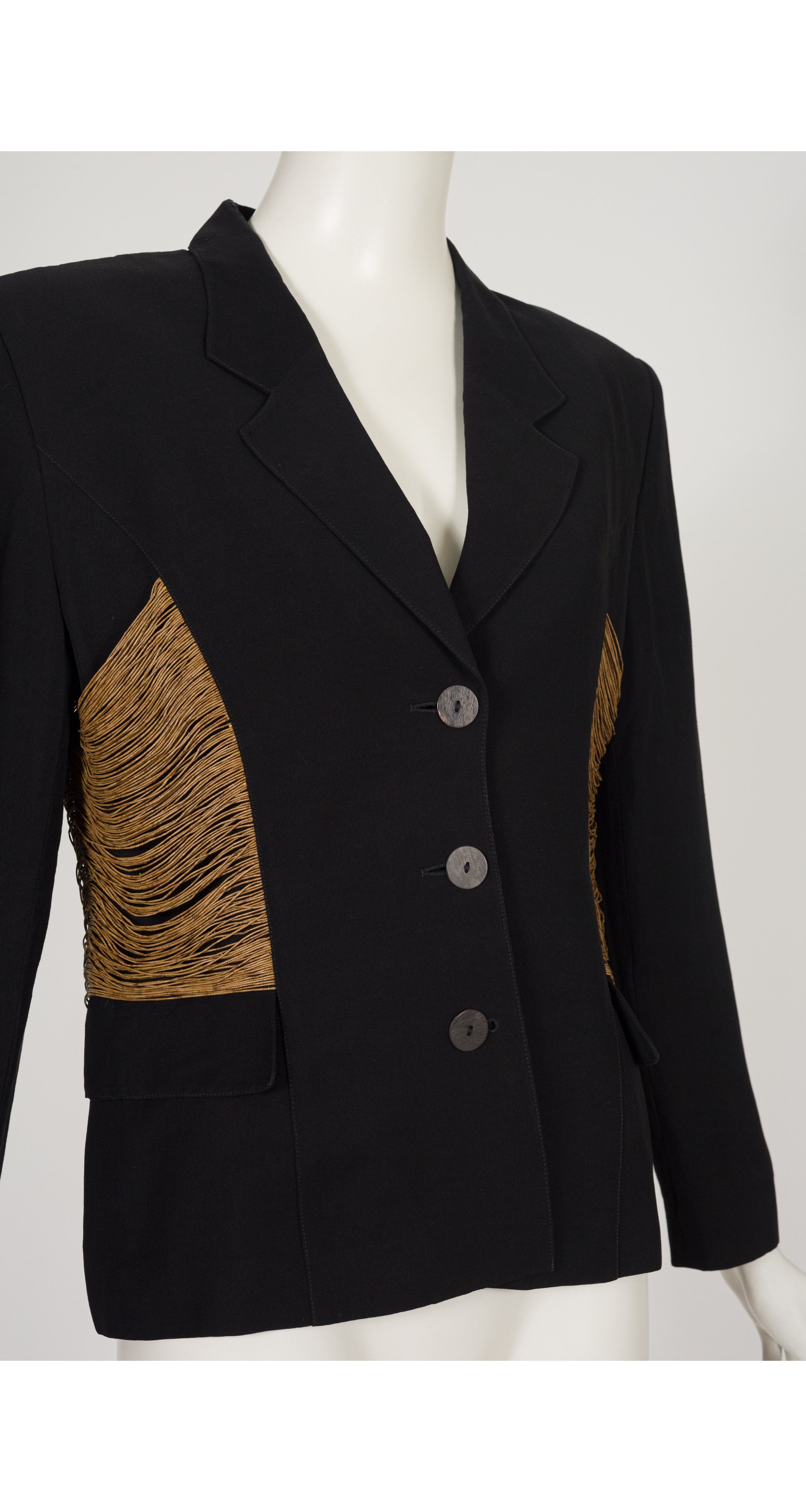 1993 S/S Black Linen Raffia Side Panel Blazer Jacket