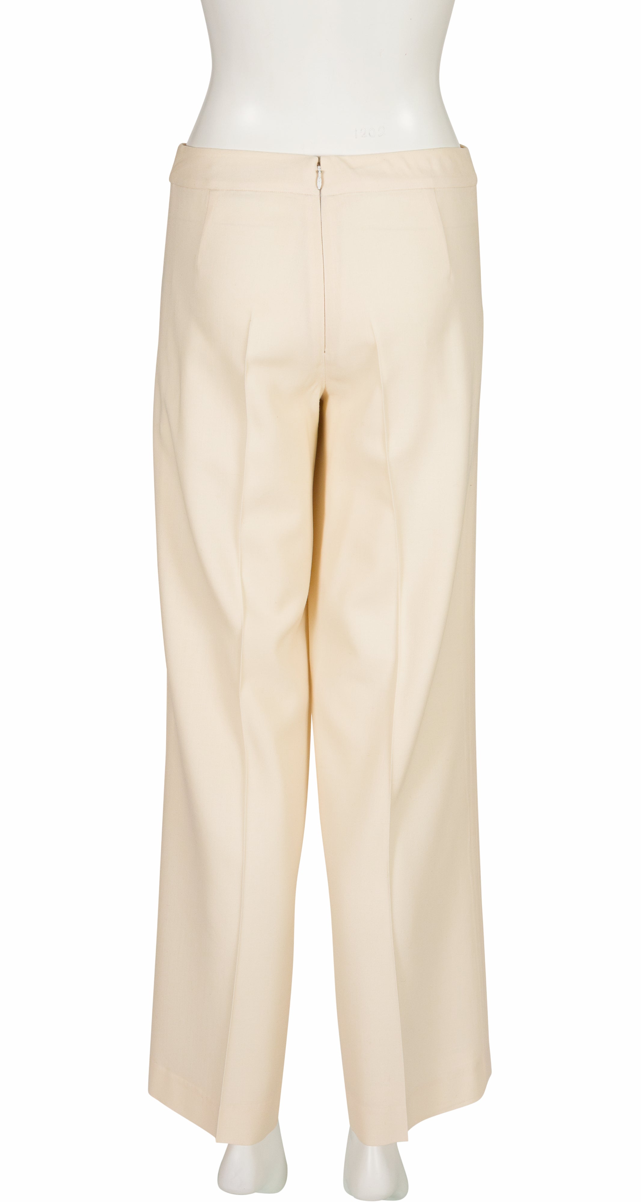 2000s Cream Wool Wide Leg Trousers