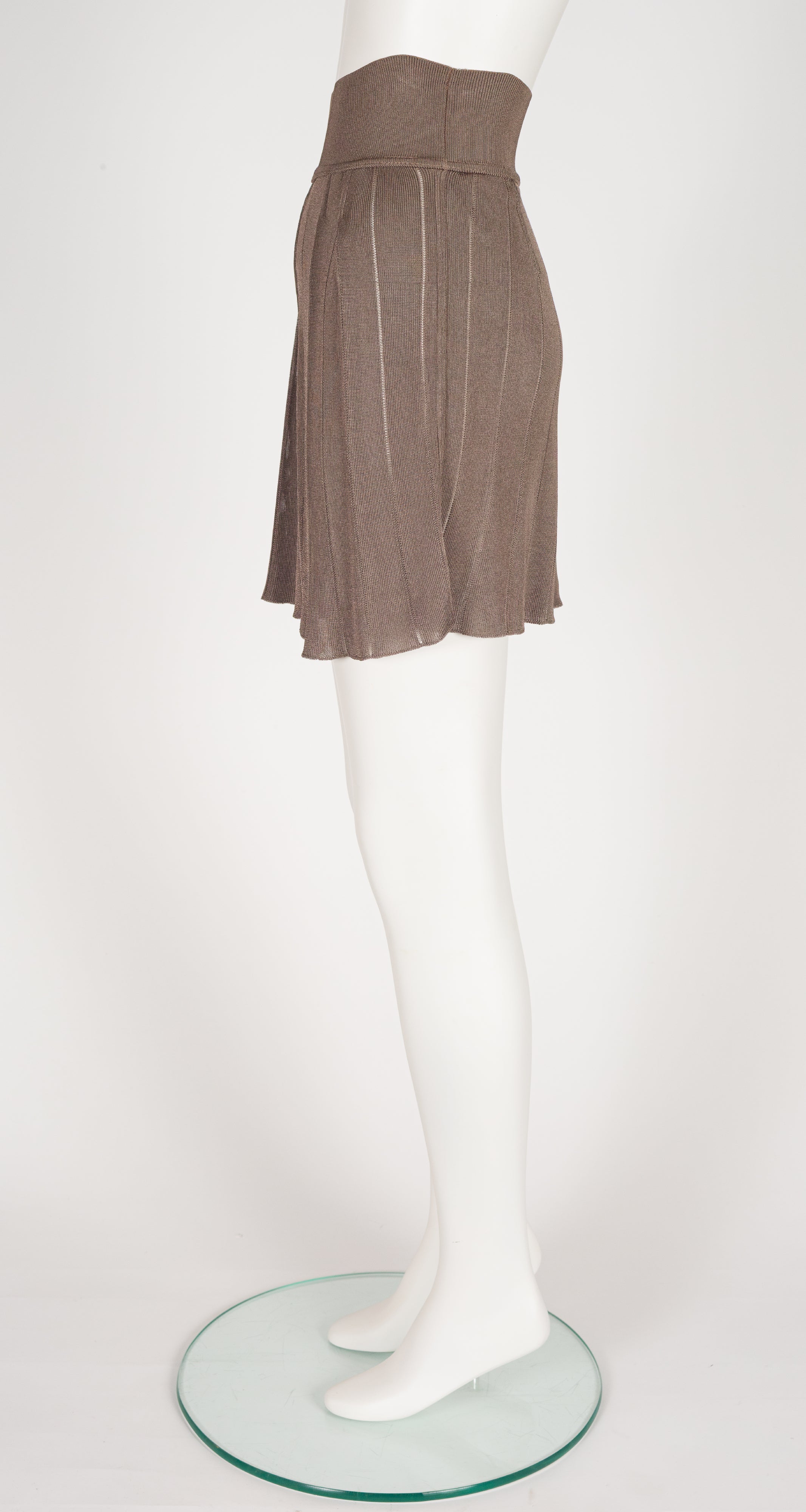 1990 S/S Taupe Rayon Knit High-Waisted Shorts