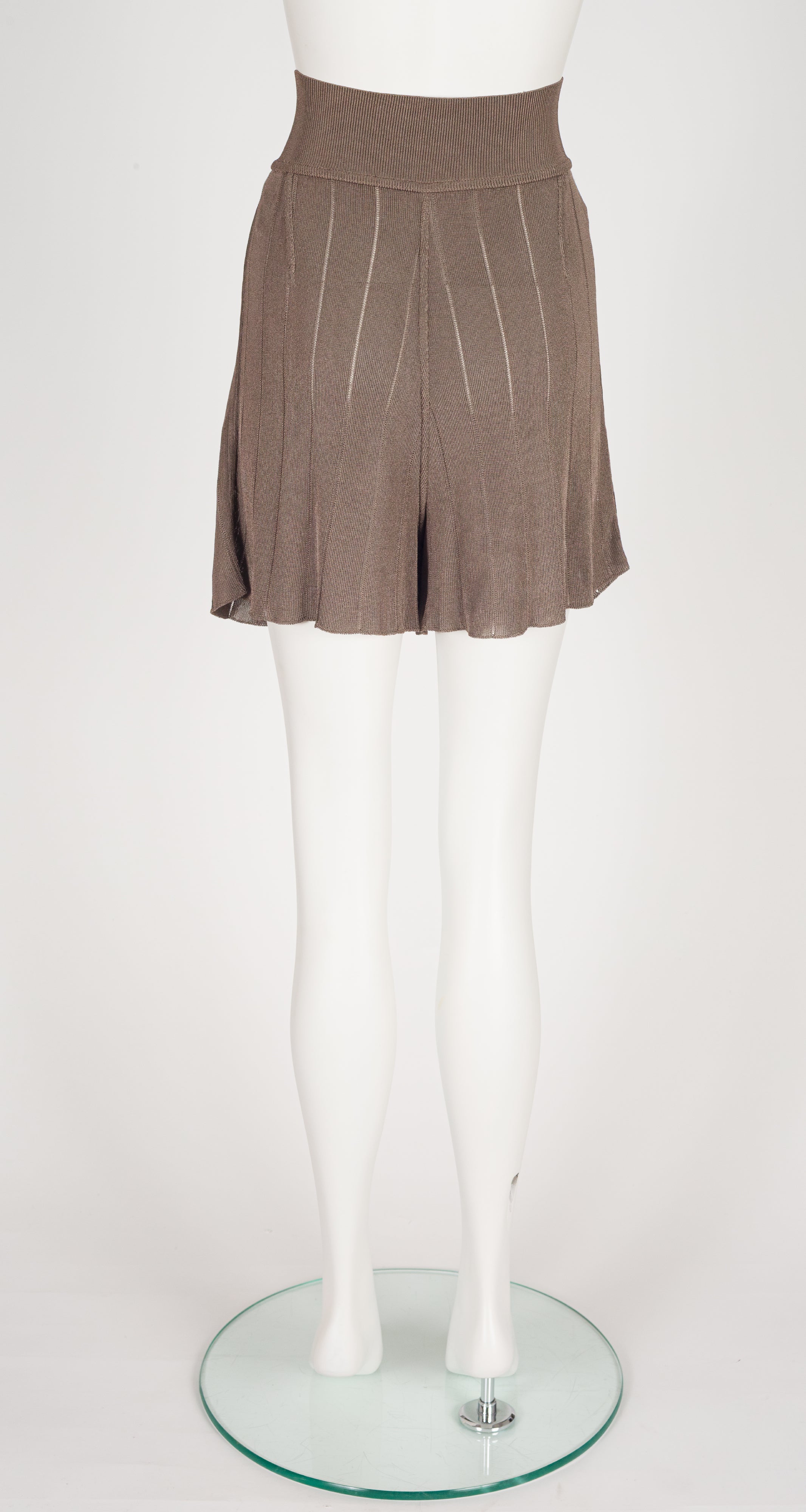 1990 S/S Taupe Rayon Knit High-Waisted Shorts