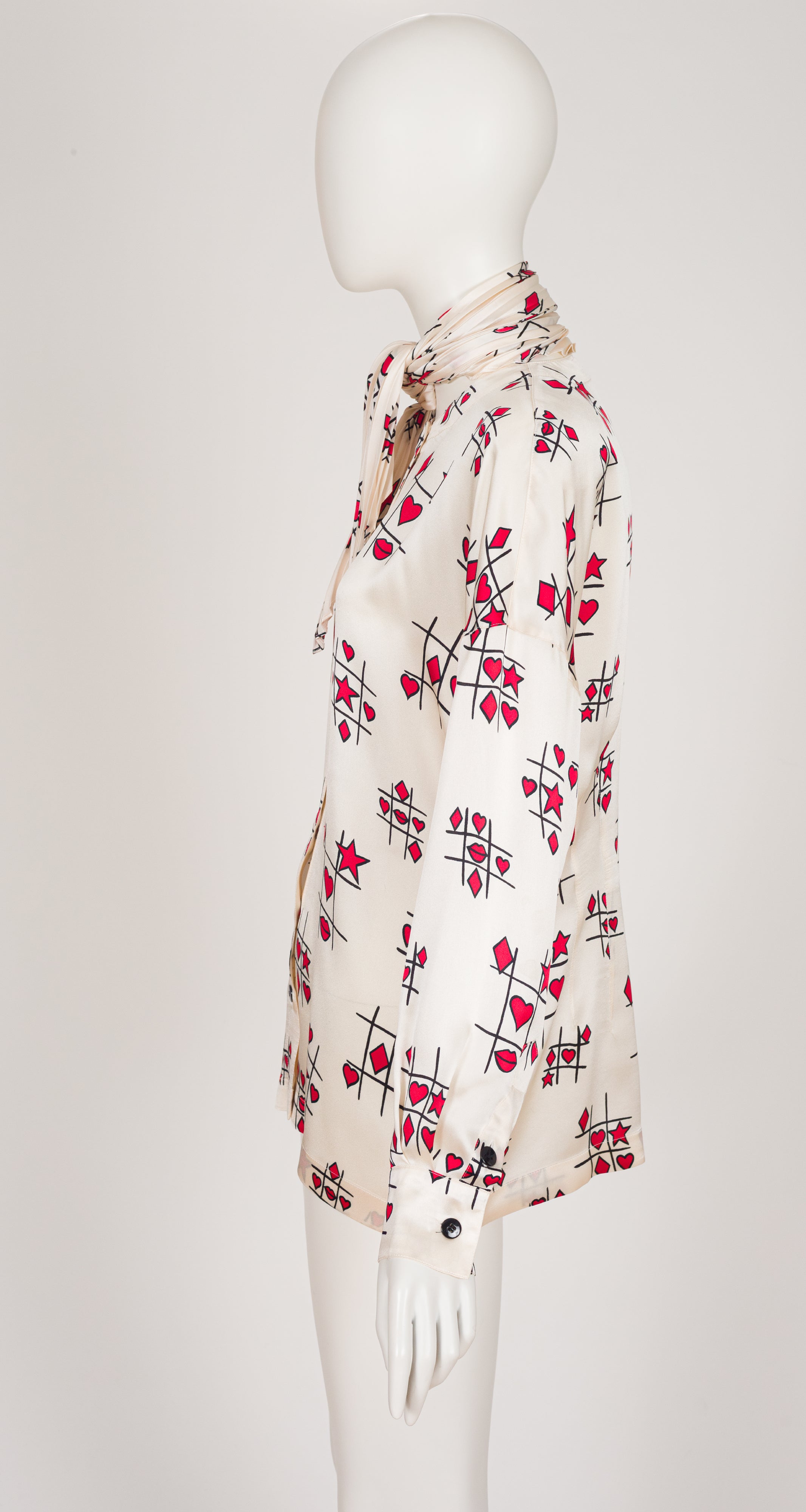 1991 Tic-Tac-Toe Cream Silk Ascot Tie Blouse
