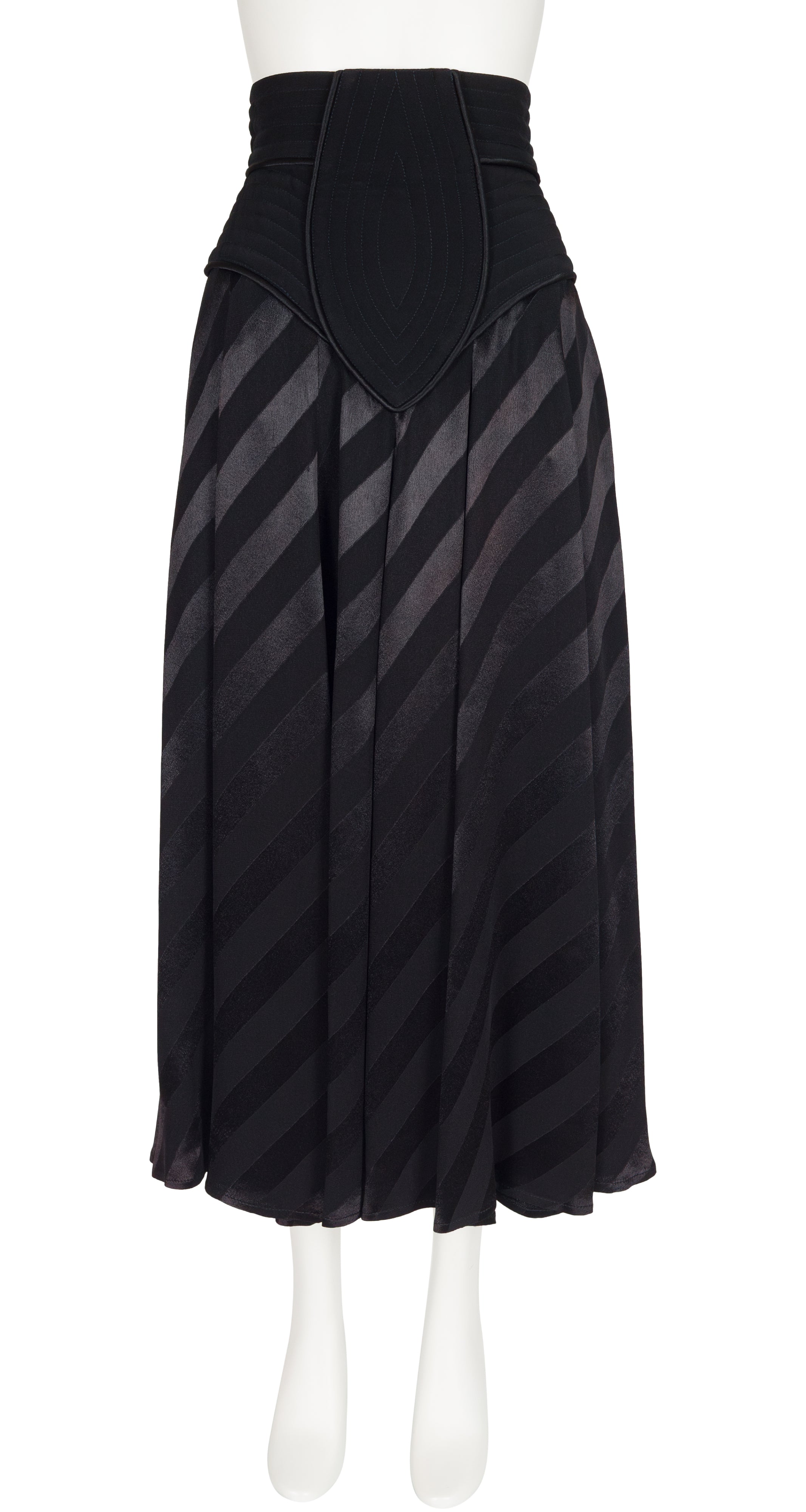 1980s Black Tuxedo Stripe High-Waisted Skirt