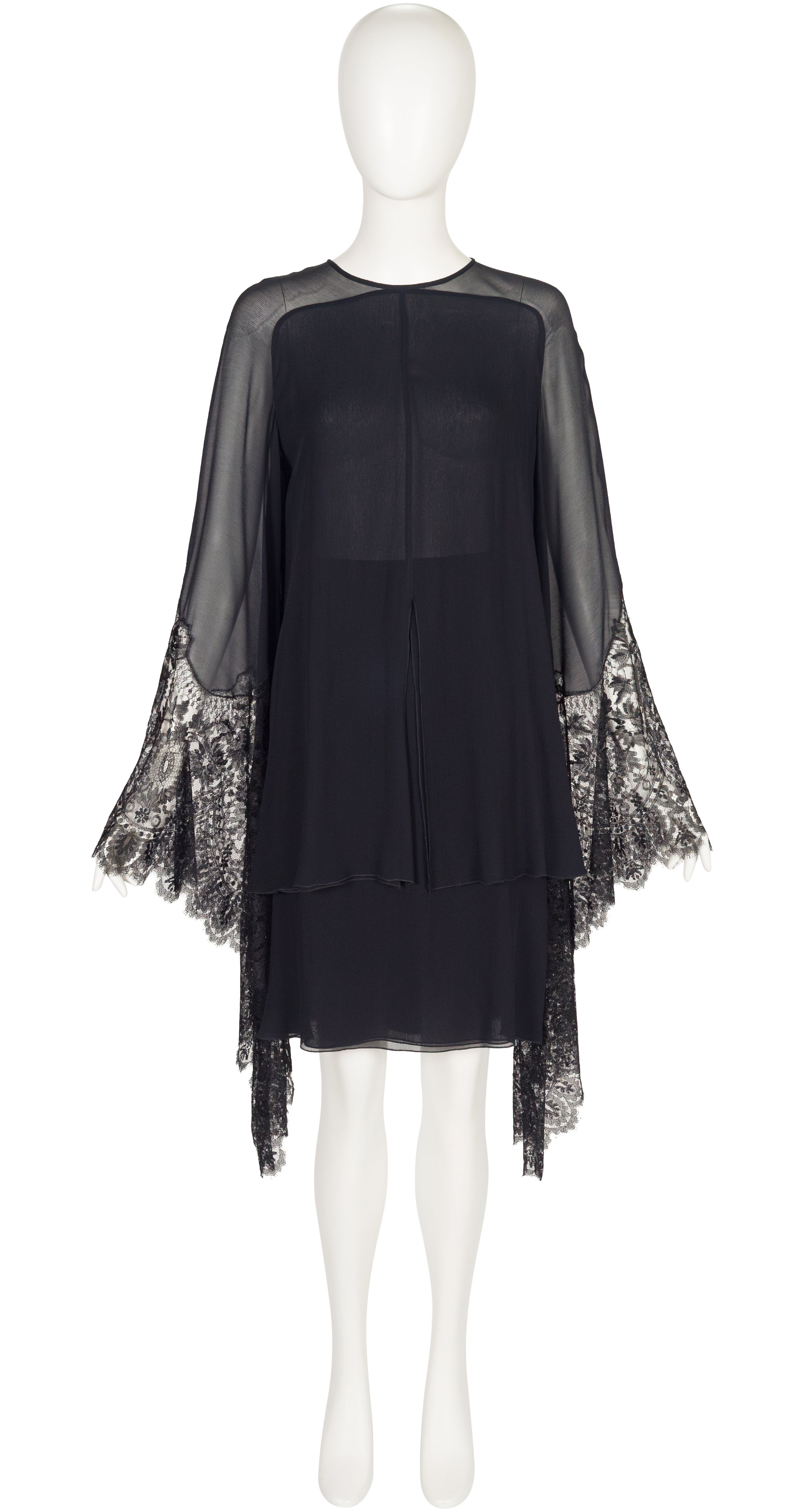 1994-95 F/W Black Silk Chiffon Lace Angel Sleeve Set