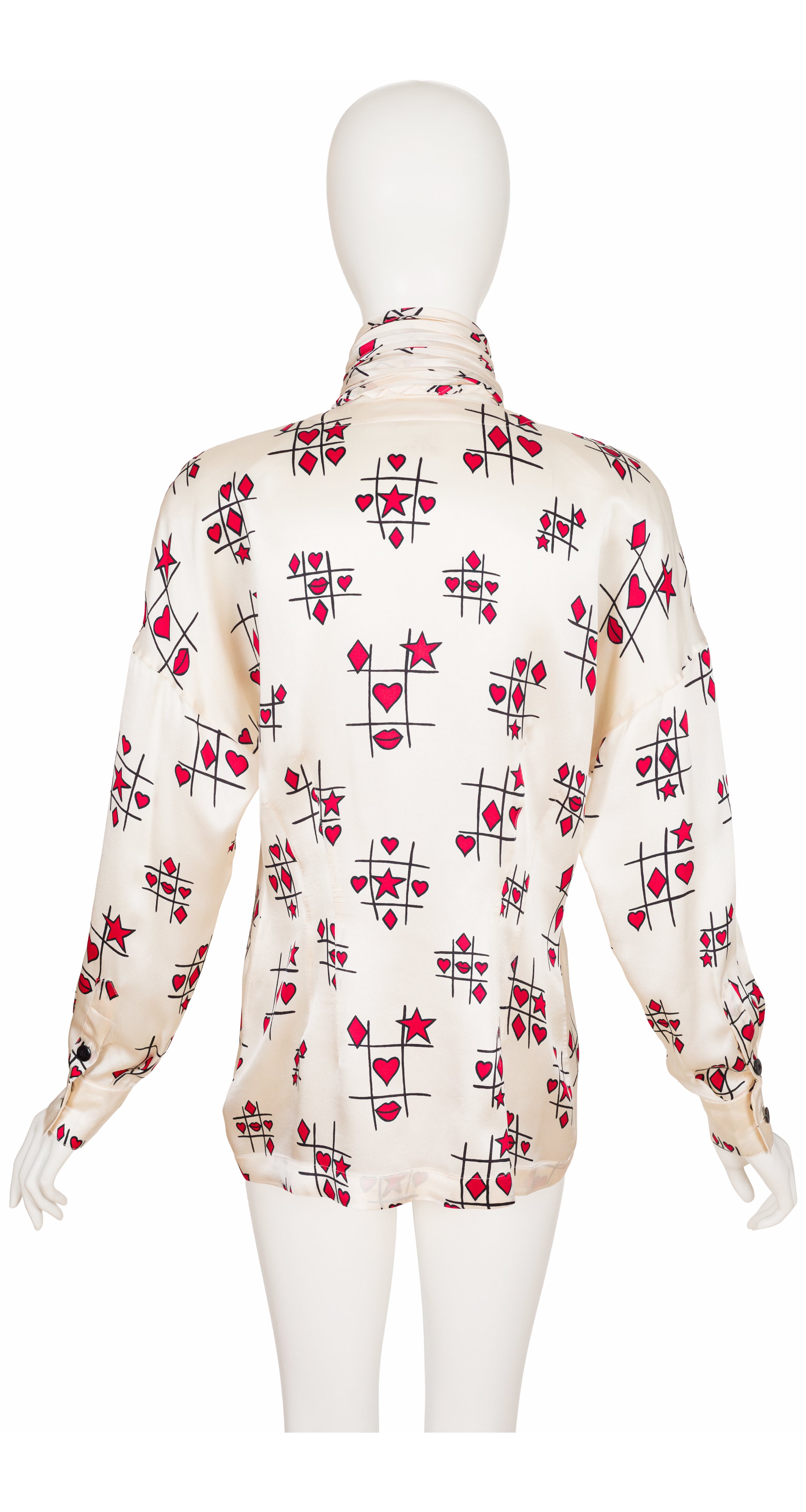 1991 Tic-Tac-Toe Cream Silk Ascot Tie Blouse