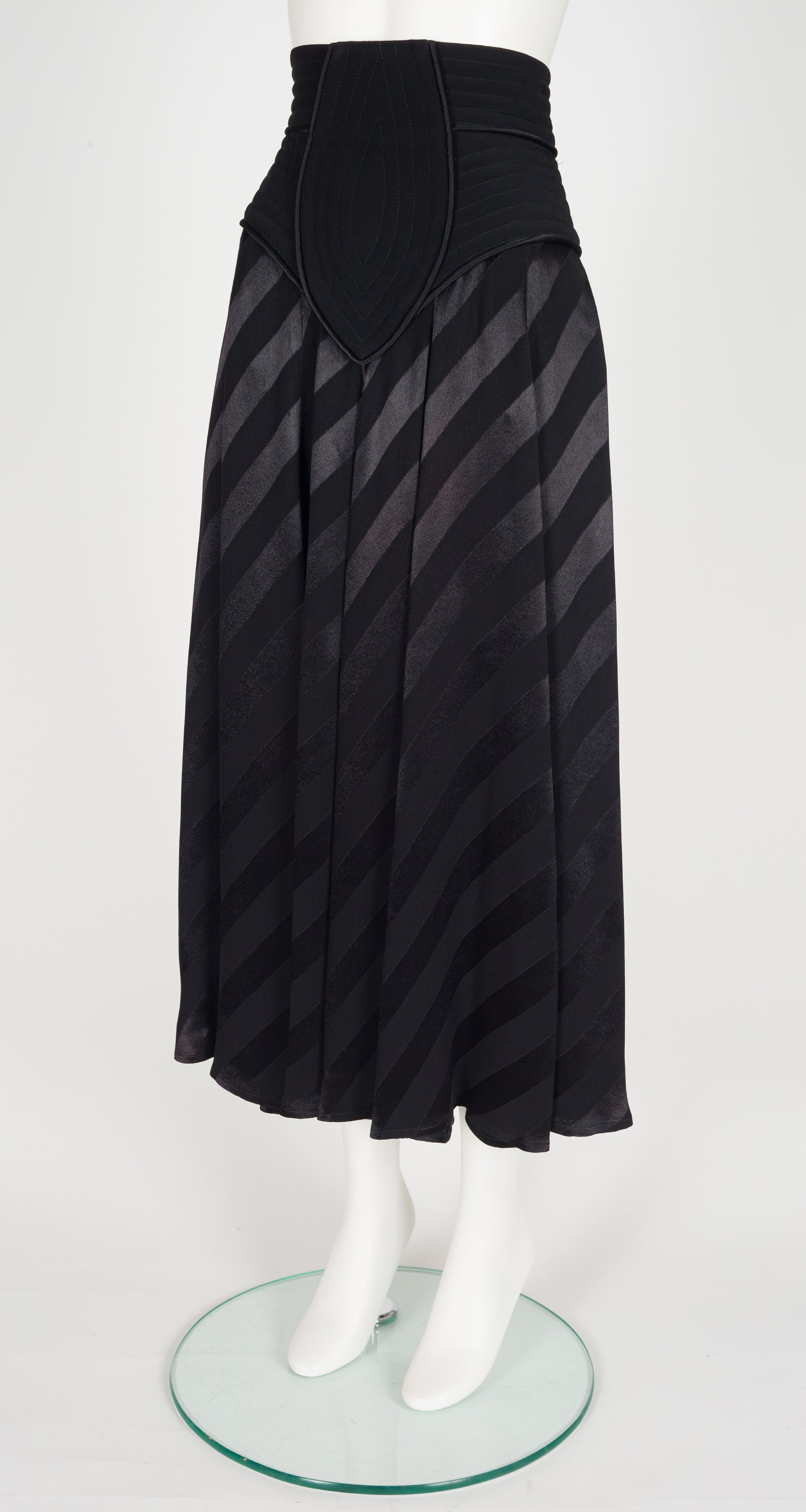 1980s Black Tuxedo Stripe High-Waisted Skirt