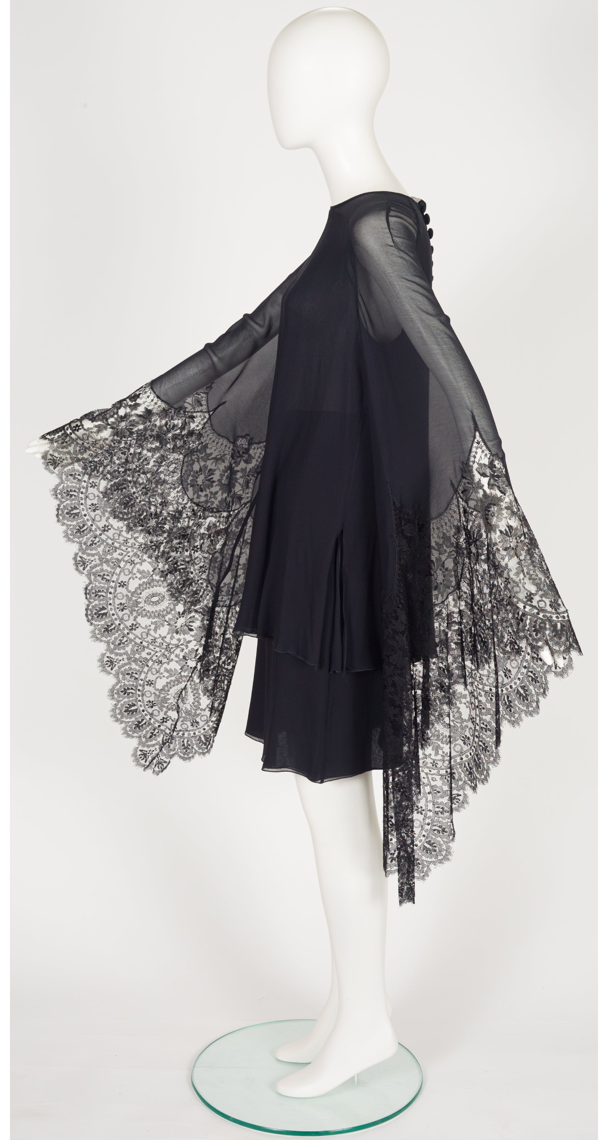 1994-95 F/W Black Silk Chiffon Lace Angel Sleeve Set