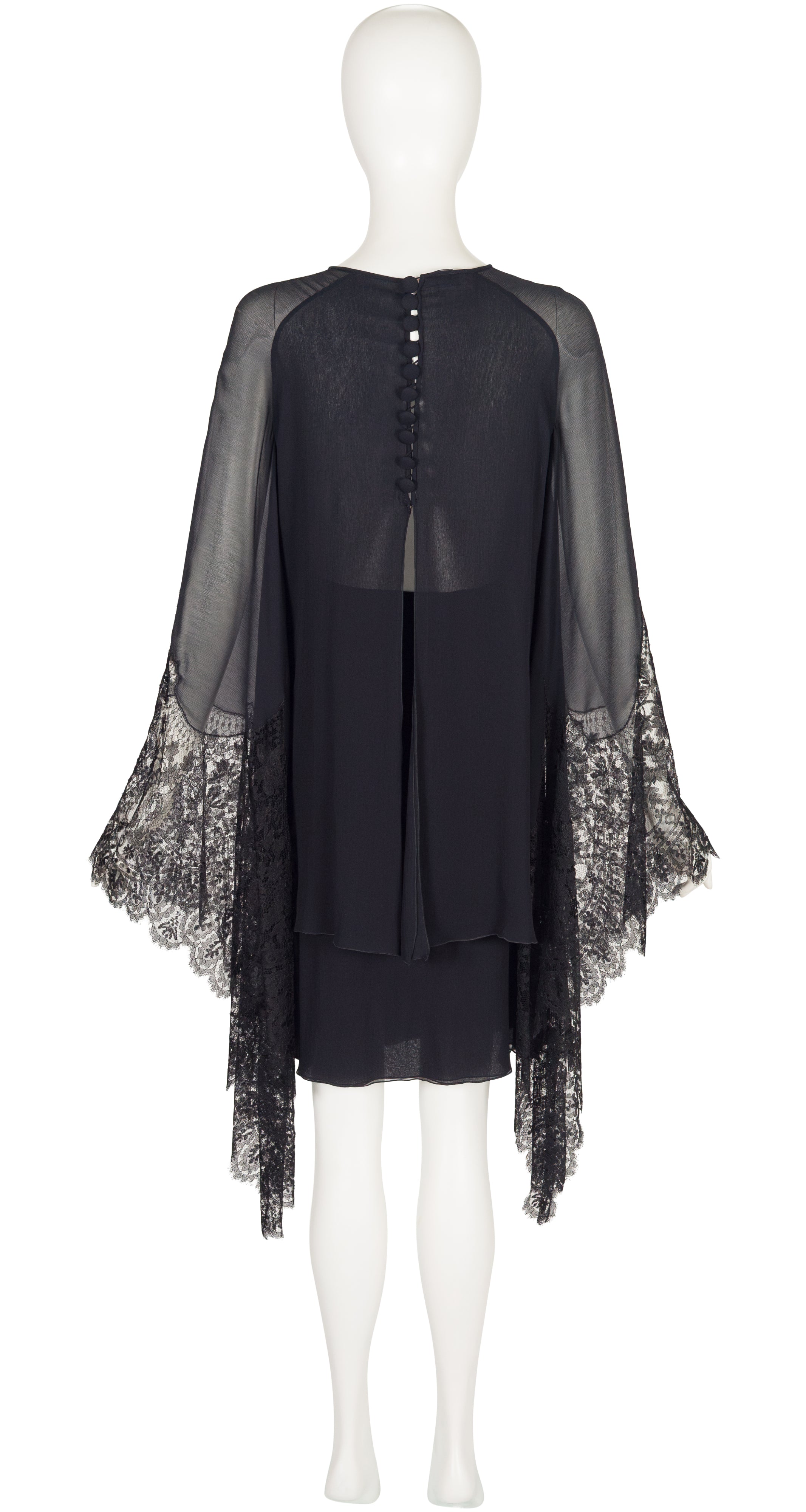 1994-95 F/W Black Silk Chiffon Lace Angel Sleeve Set