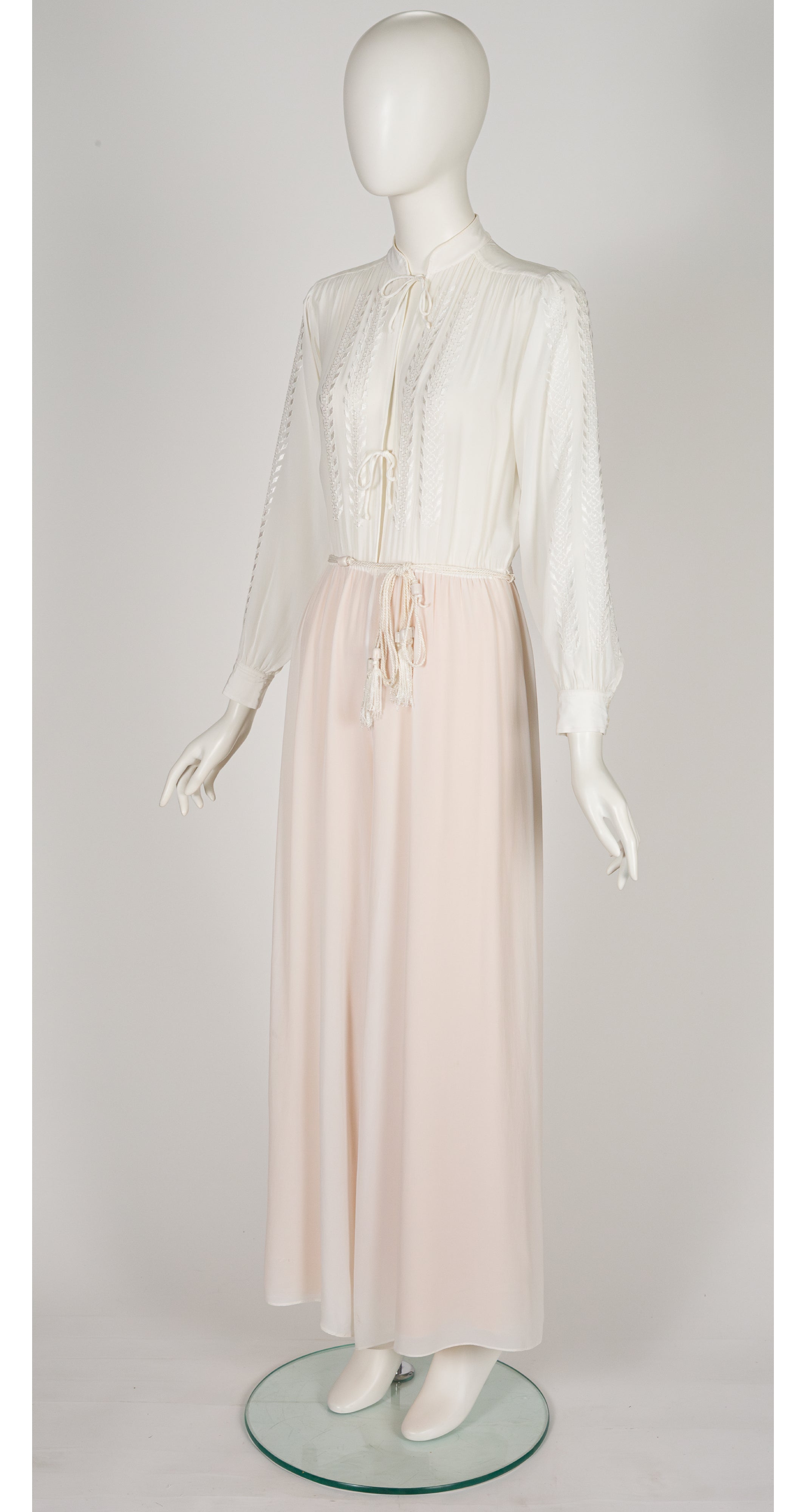 1976 S/S Embroidered White Rayon Wide Leg Jumpsuit