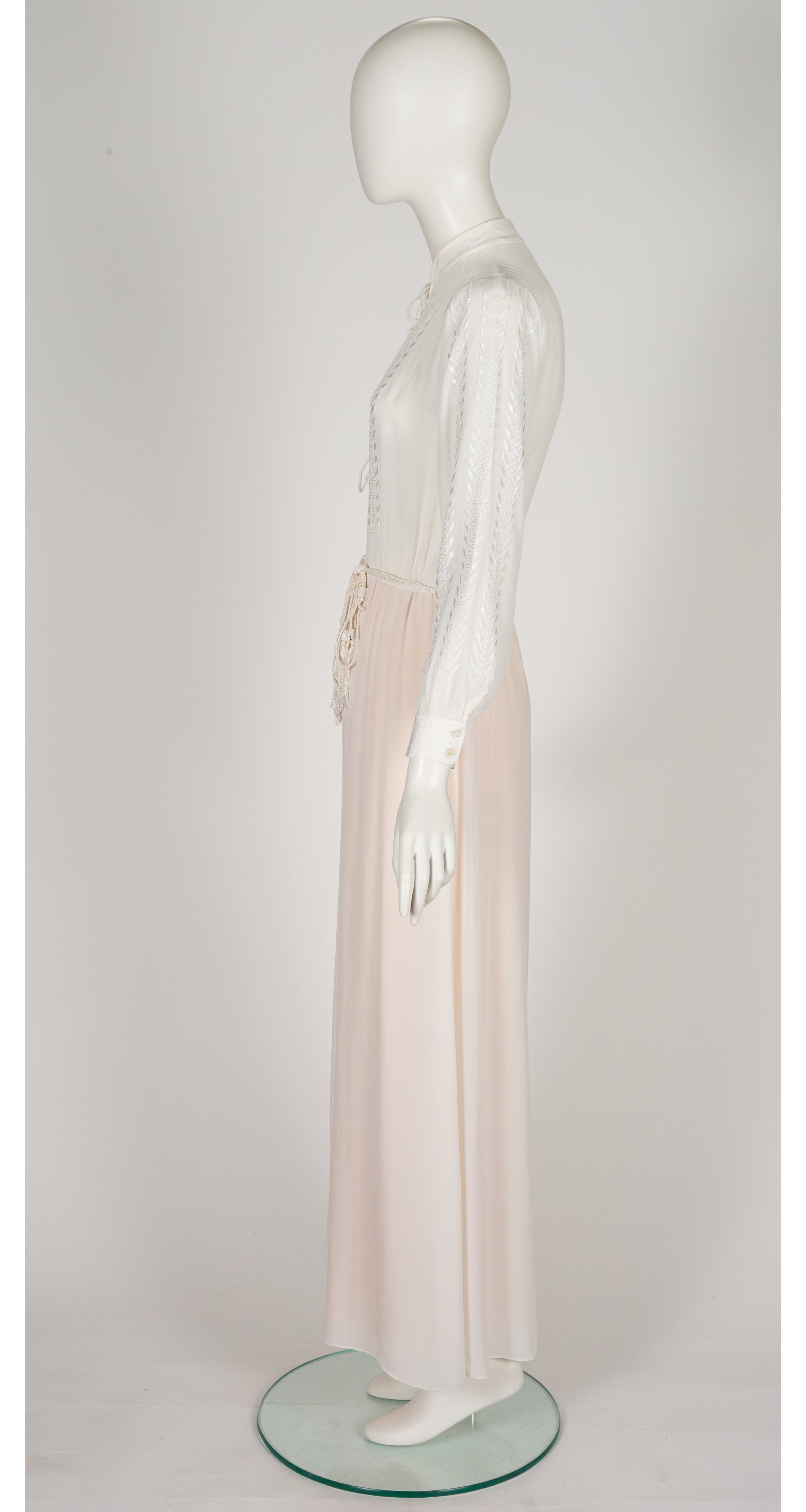 1976 S/S Embroidered White Rayon Wide Leg Jumpsuit