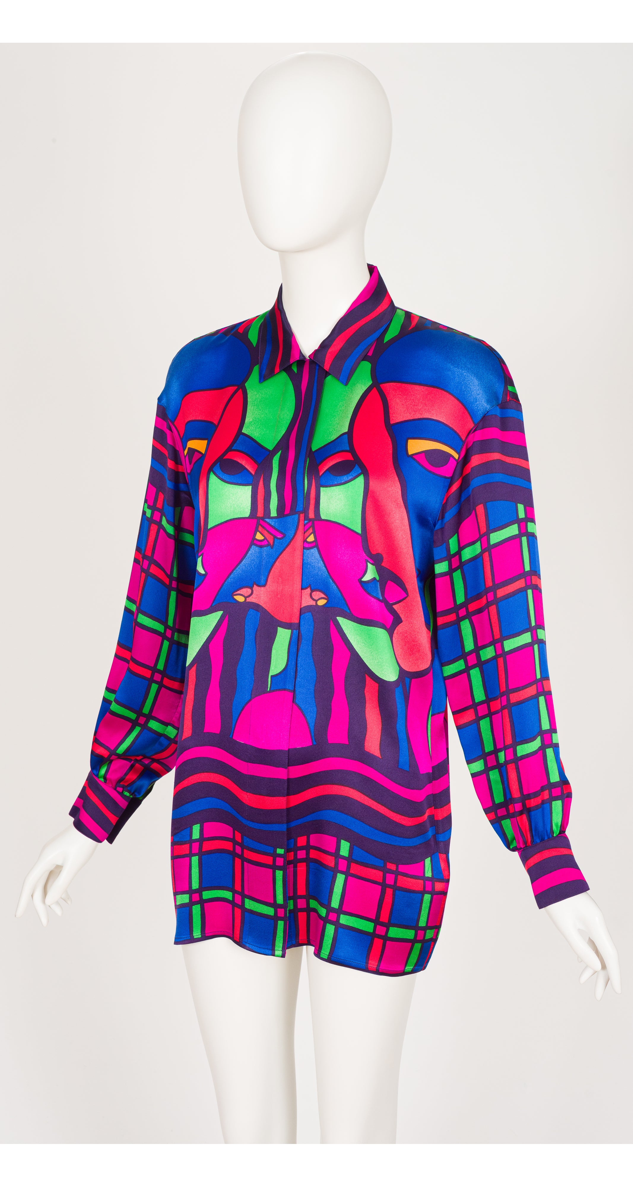 1991 F/W Geometric Face Print Silk Collared Blouse