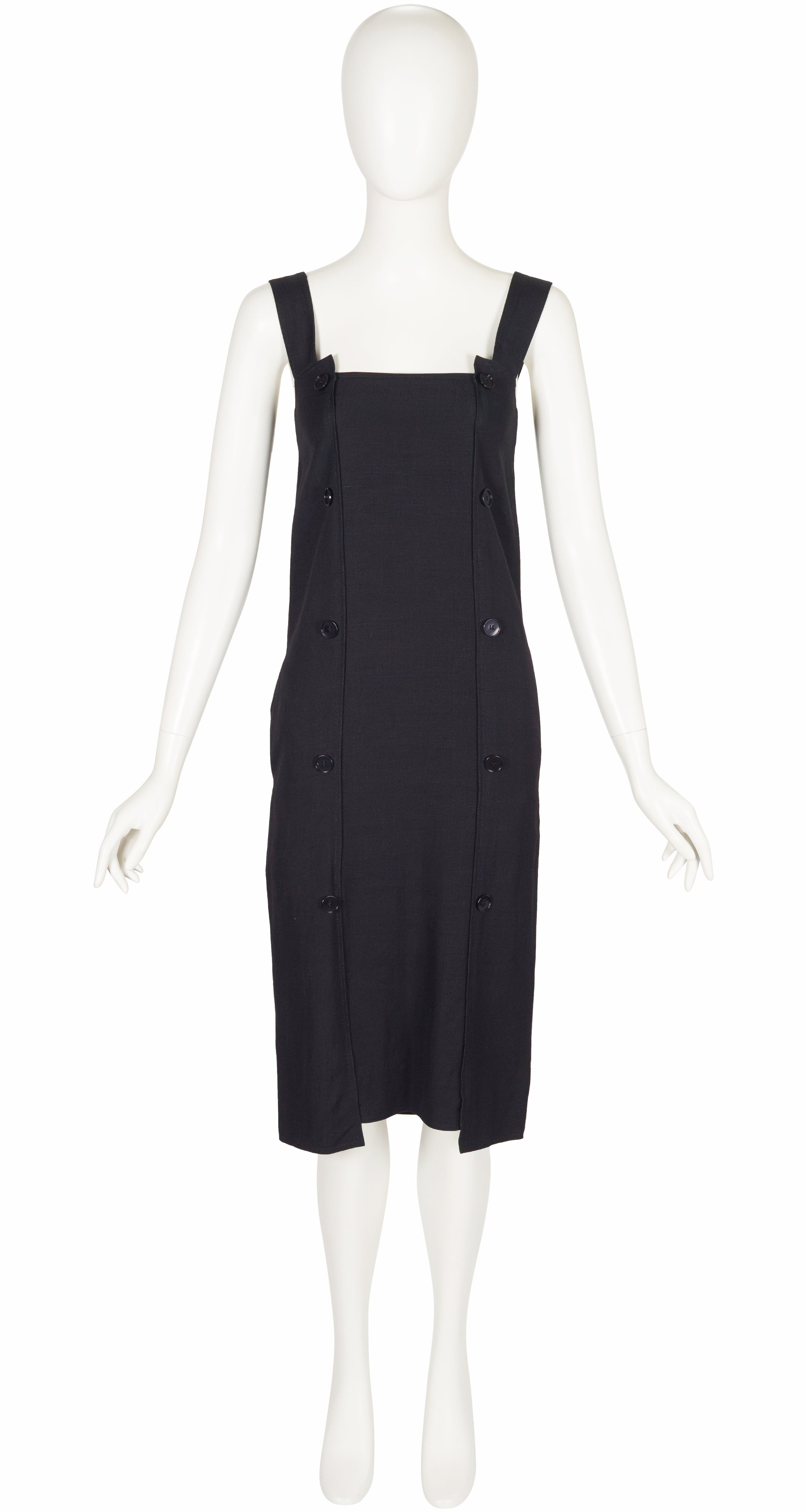 1970s Black Linen Sleeveless Shift Dress