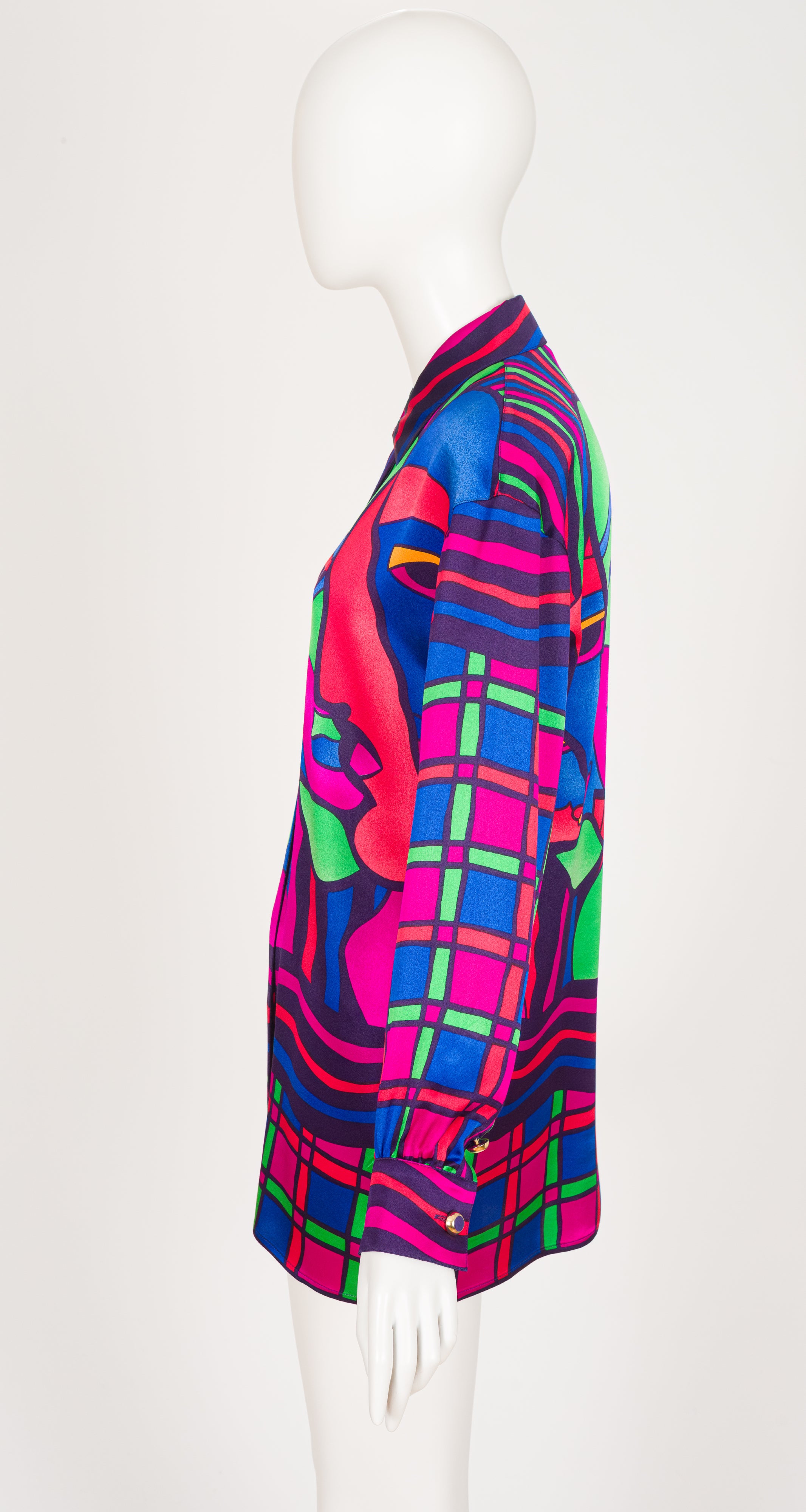 1991 F/W Geometric Face Print Silk Collared Blouse