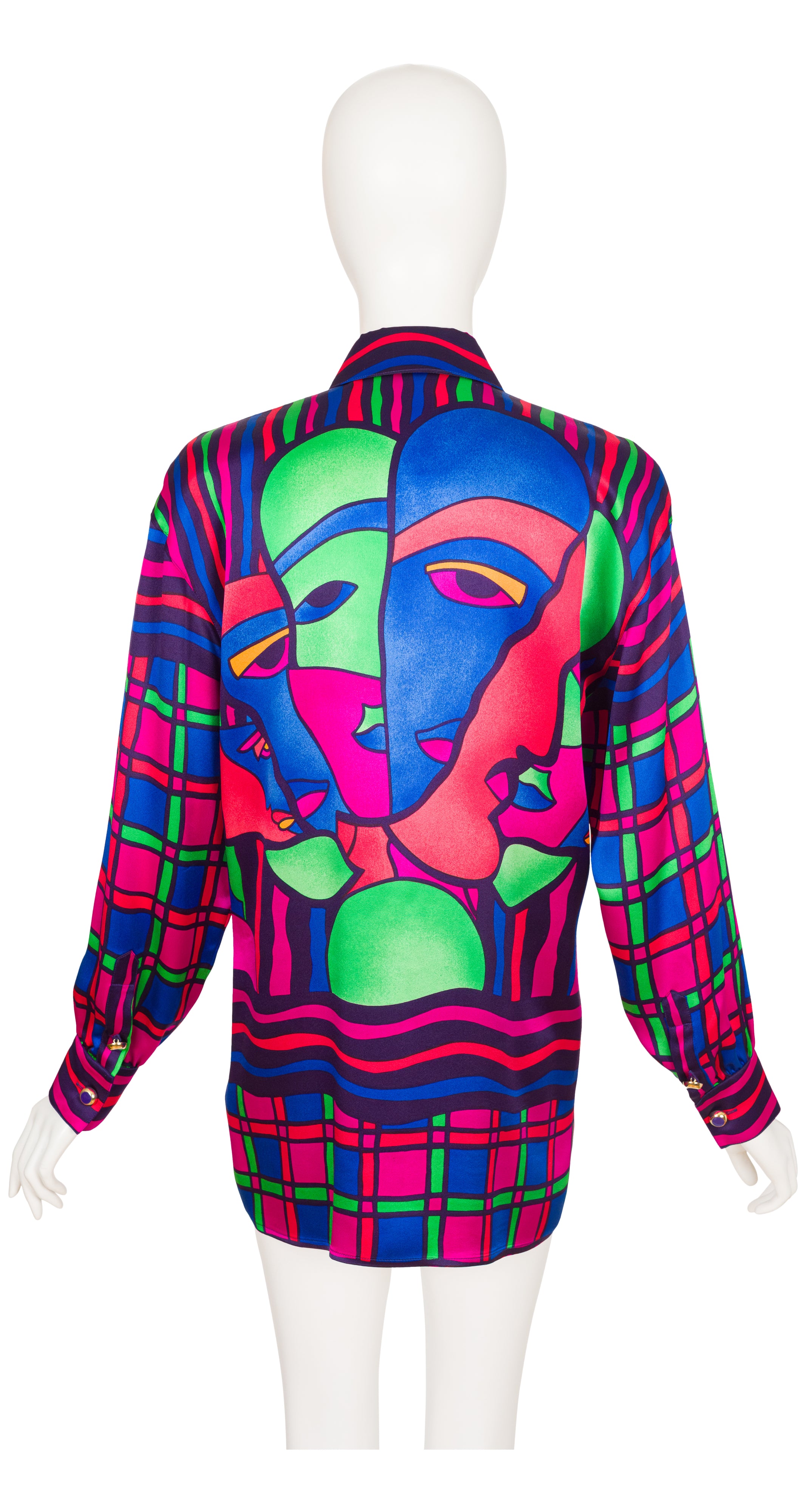 1991 F/W Geometric Face Print Silk Collared Blouse