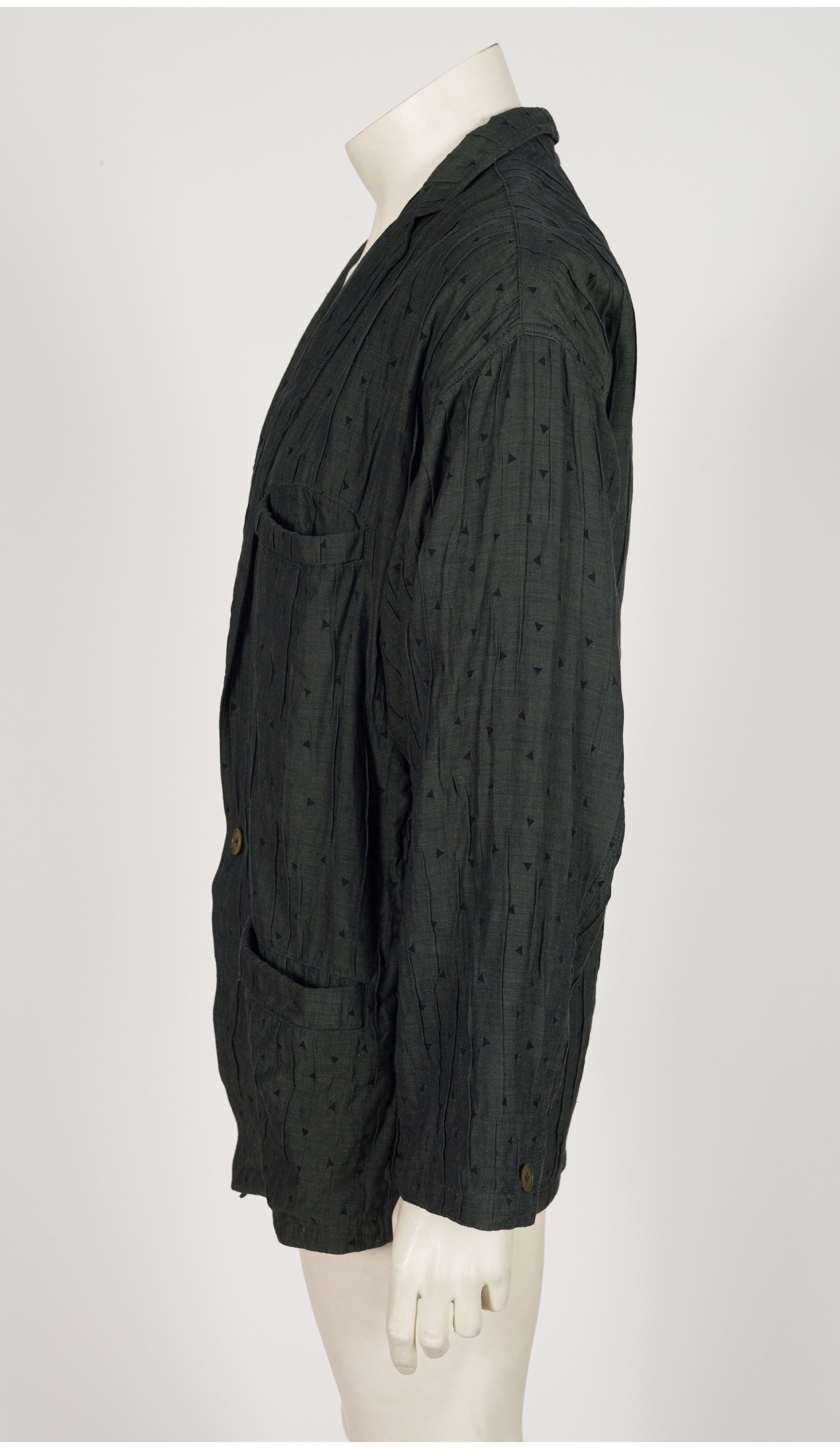 1986 S/S Men's Triangle Print Dark Green Crinkle Cotton Blazer