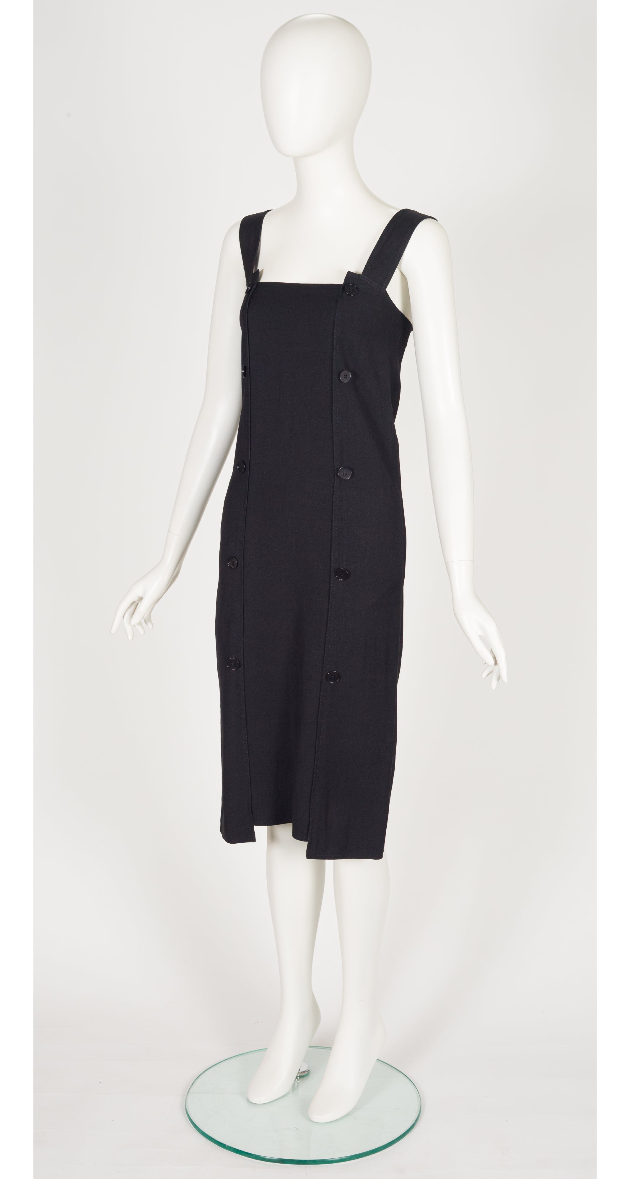 1970s Black Linen Sleeveless Shift Dress