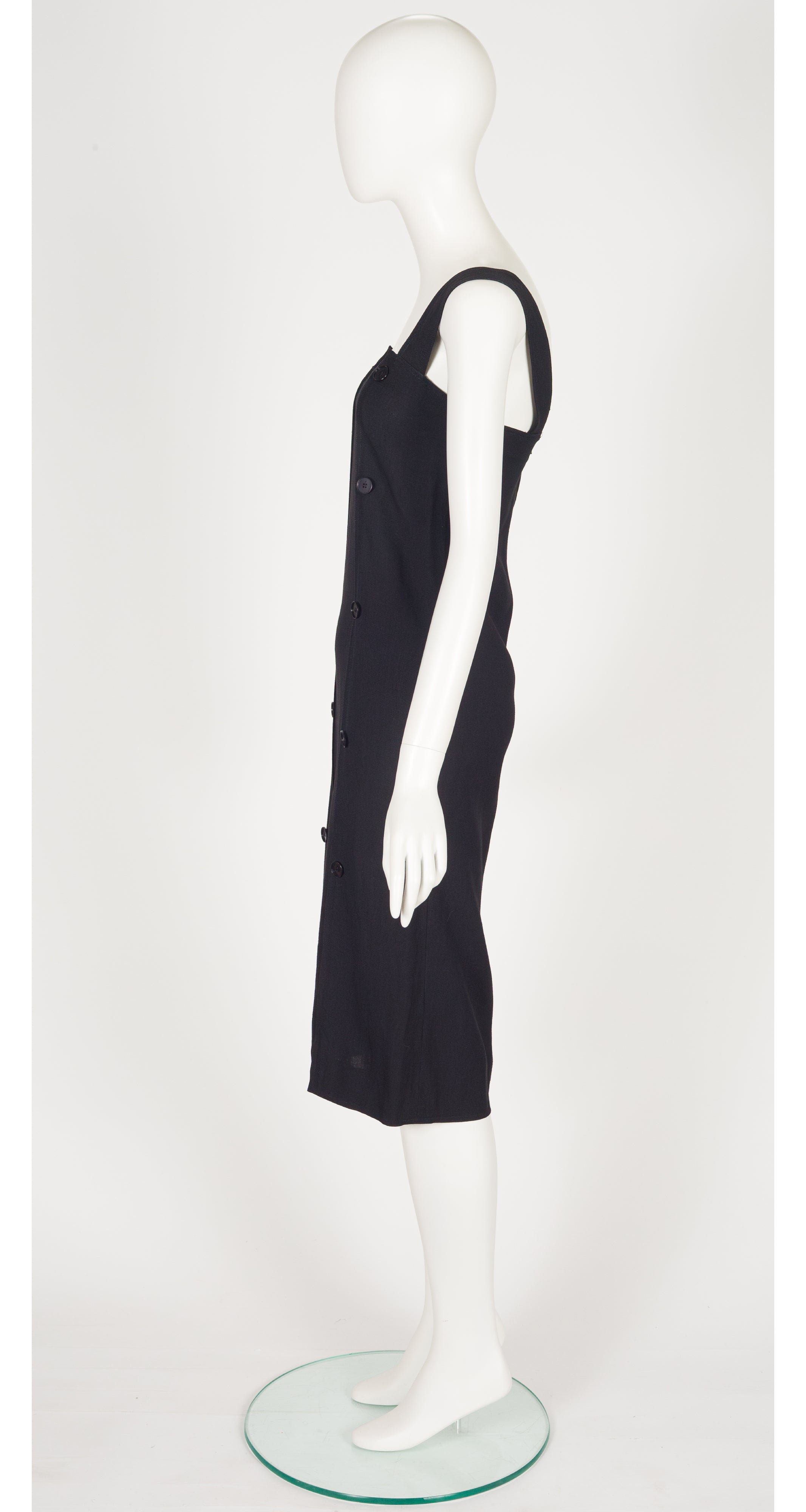1970s Black Linen Sleeveless Shift Dress