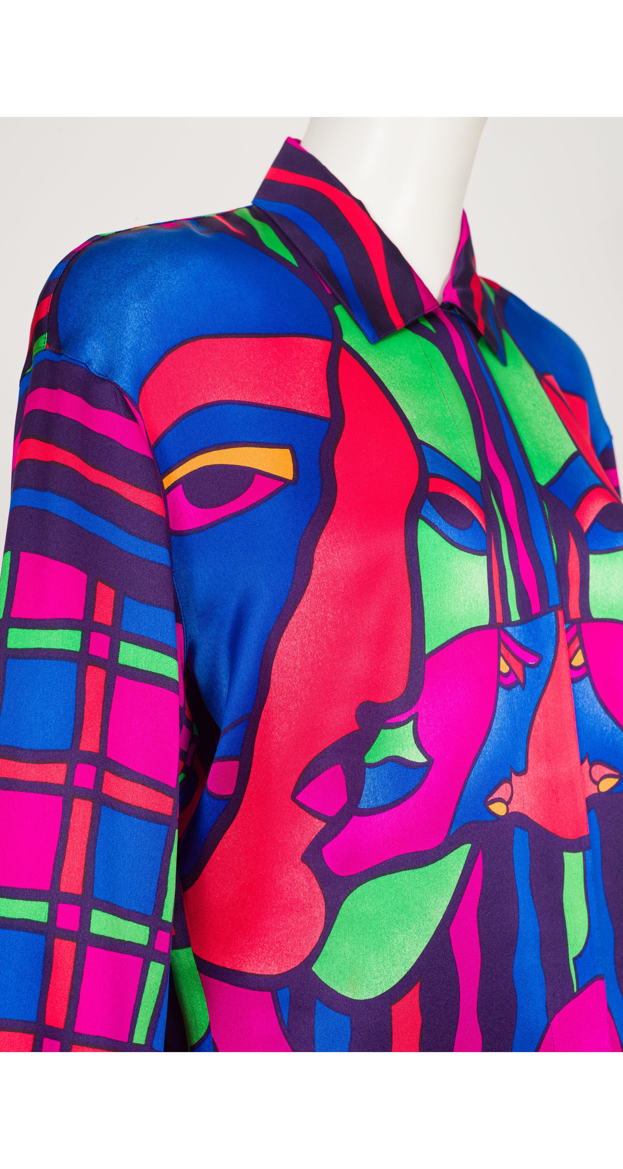 1991 F/W Geometric Face Print Silk Collared Blouse