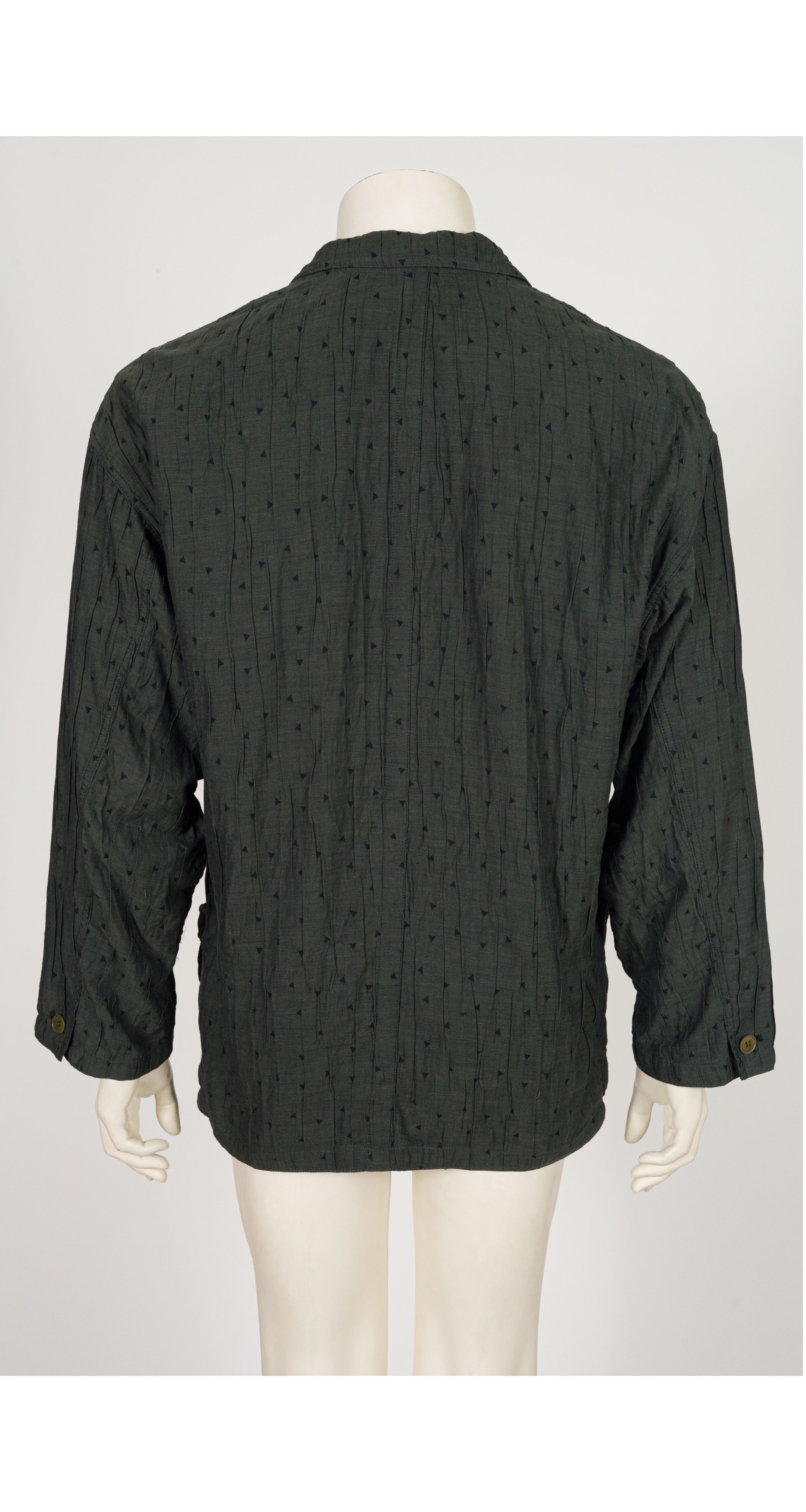 1986 S/S Men's Triangle Print Dark Green Crinkle Cotton Blazer