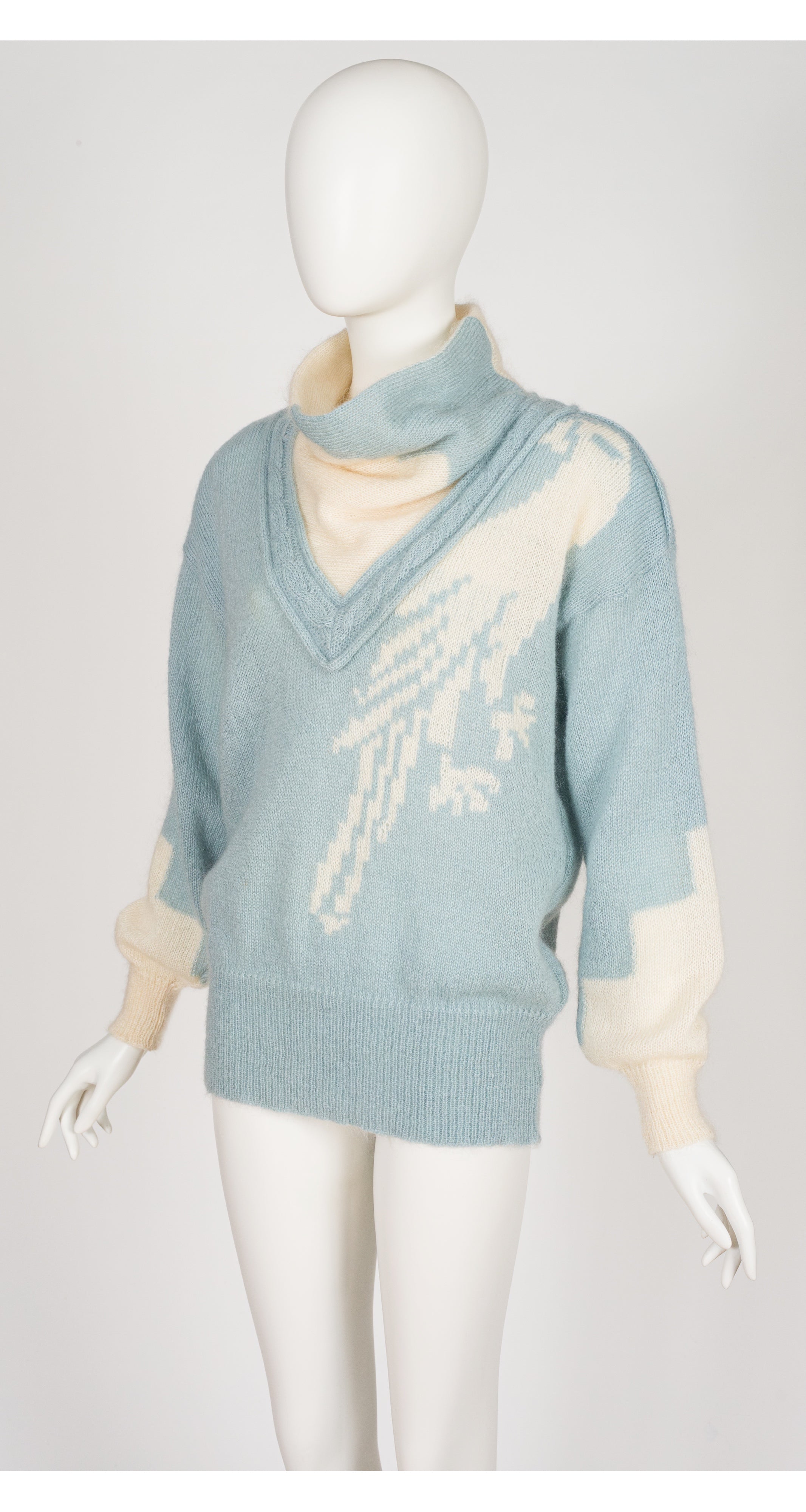 1986-87 F/W Peacock Mohair Intarsia Knit Turtleneck Sweater