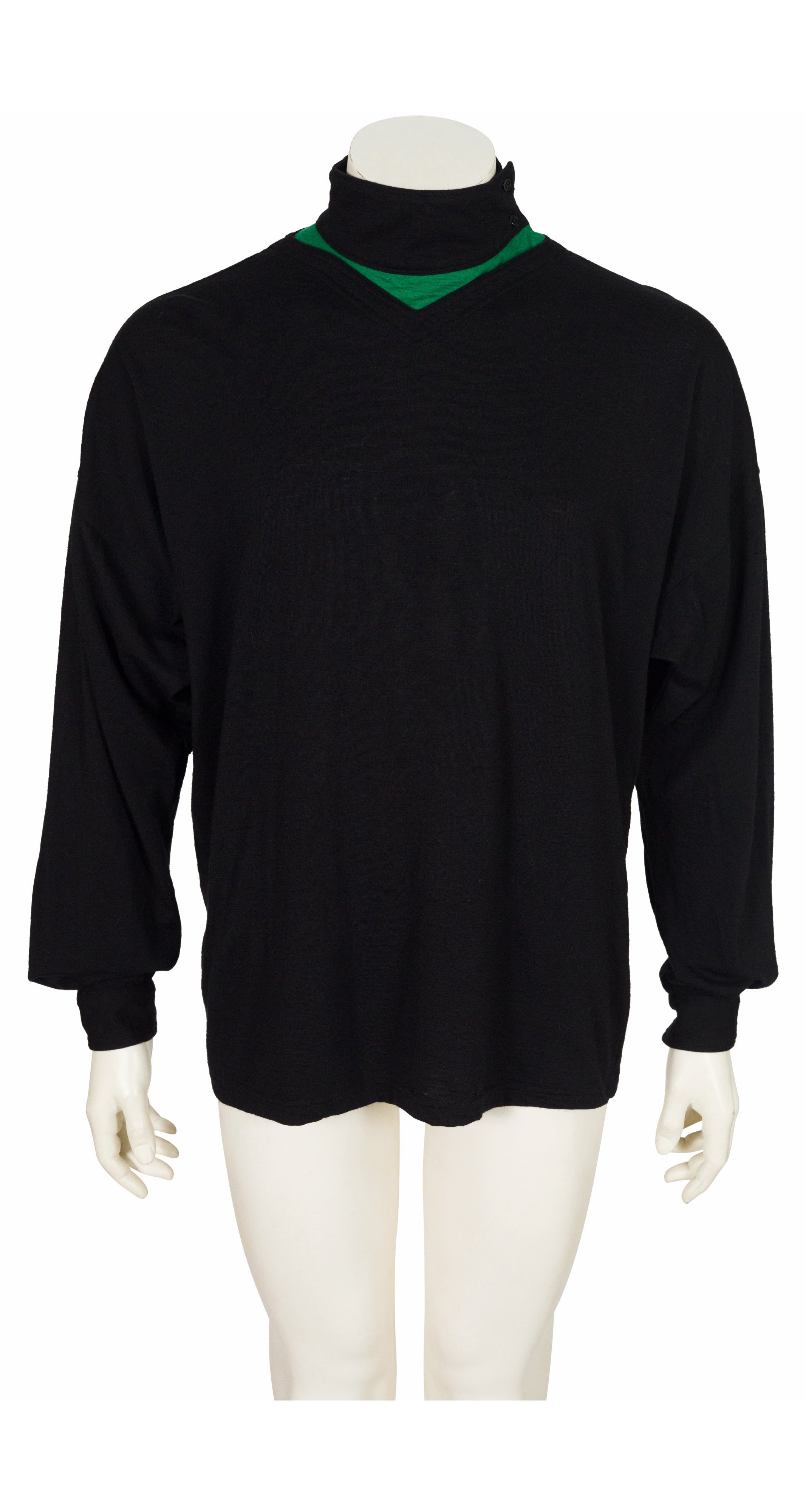 1980s Men's Green & Black Wool Pullover Sweater