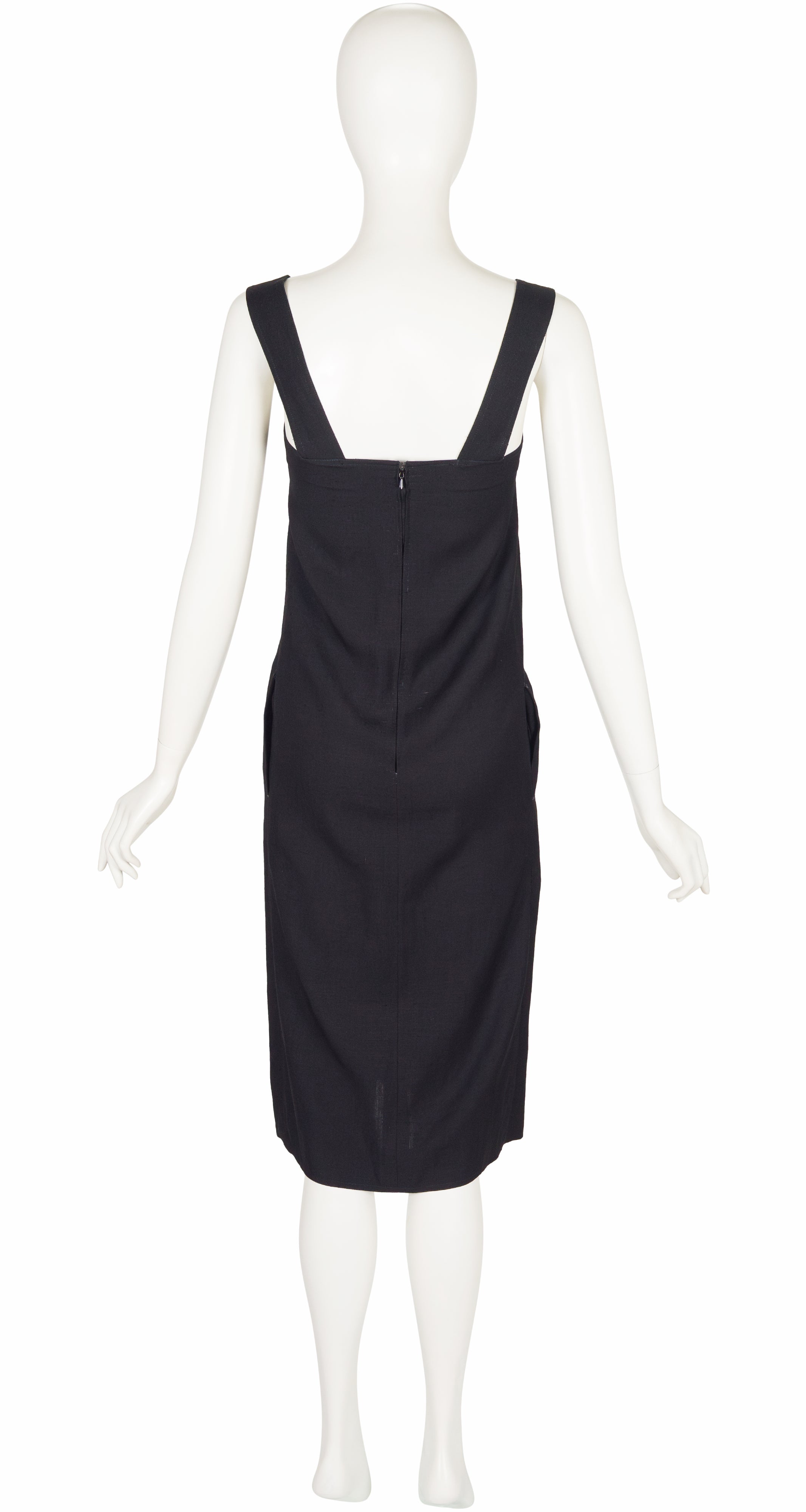 1970s Black Linen Sleeveless Shift Dress