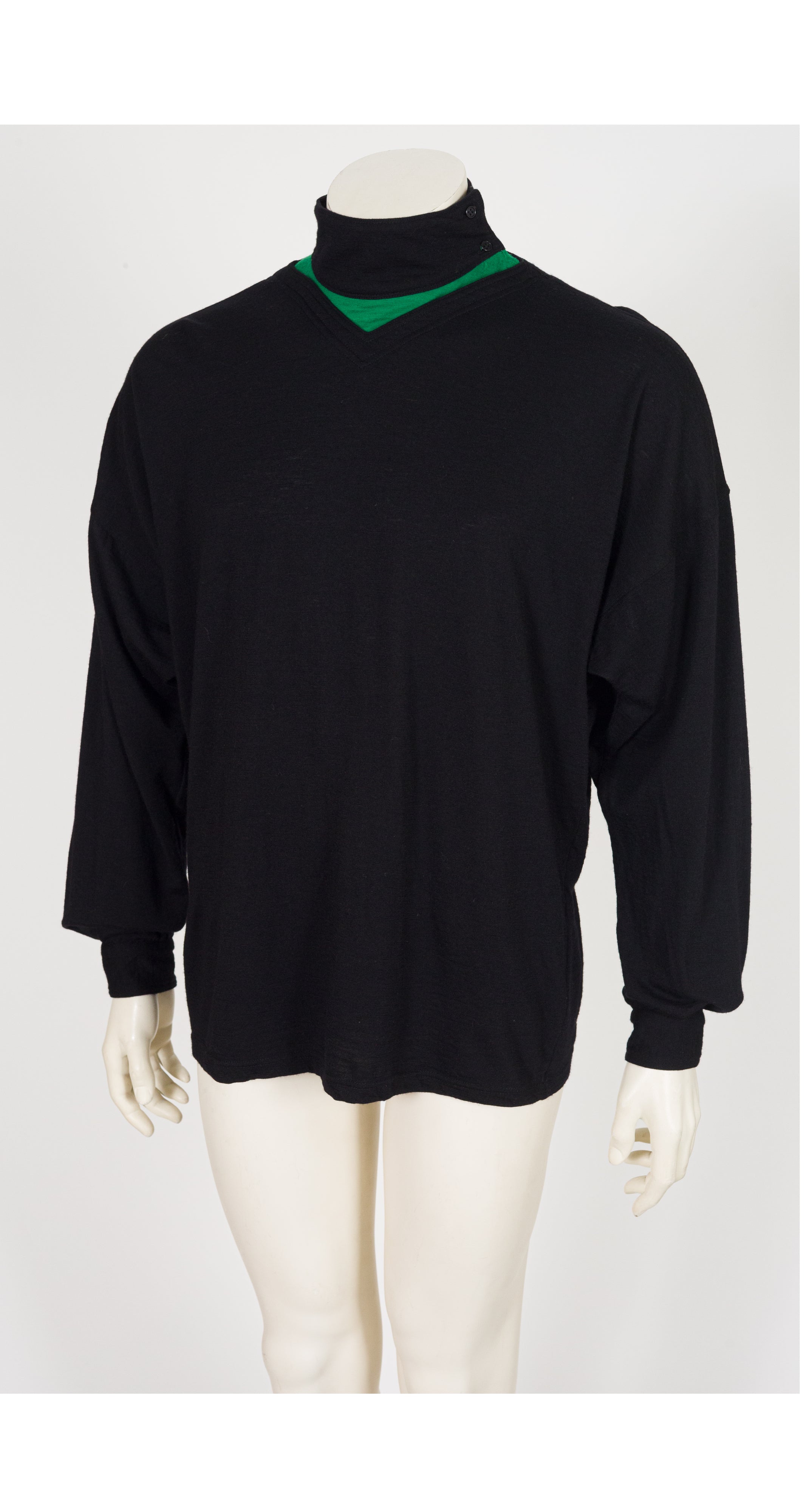 1980s Men's Green & Black Wool Pullover Sweater