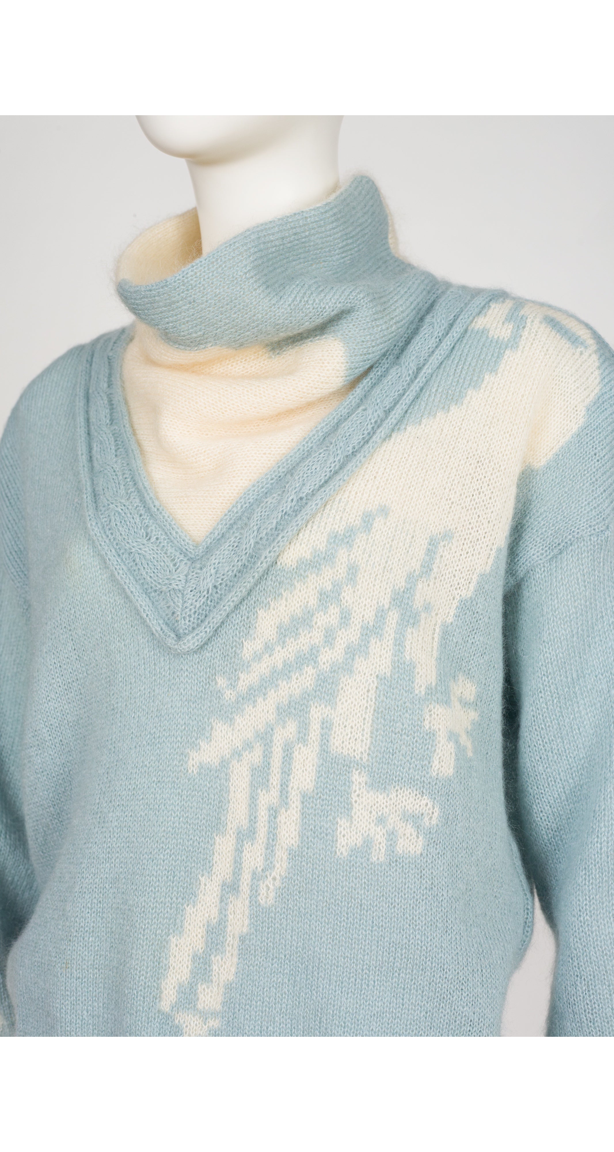 1986-87 F/W Peacock Mohair Intarsia Knit Turtleneck Sweater