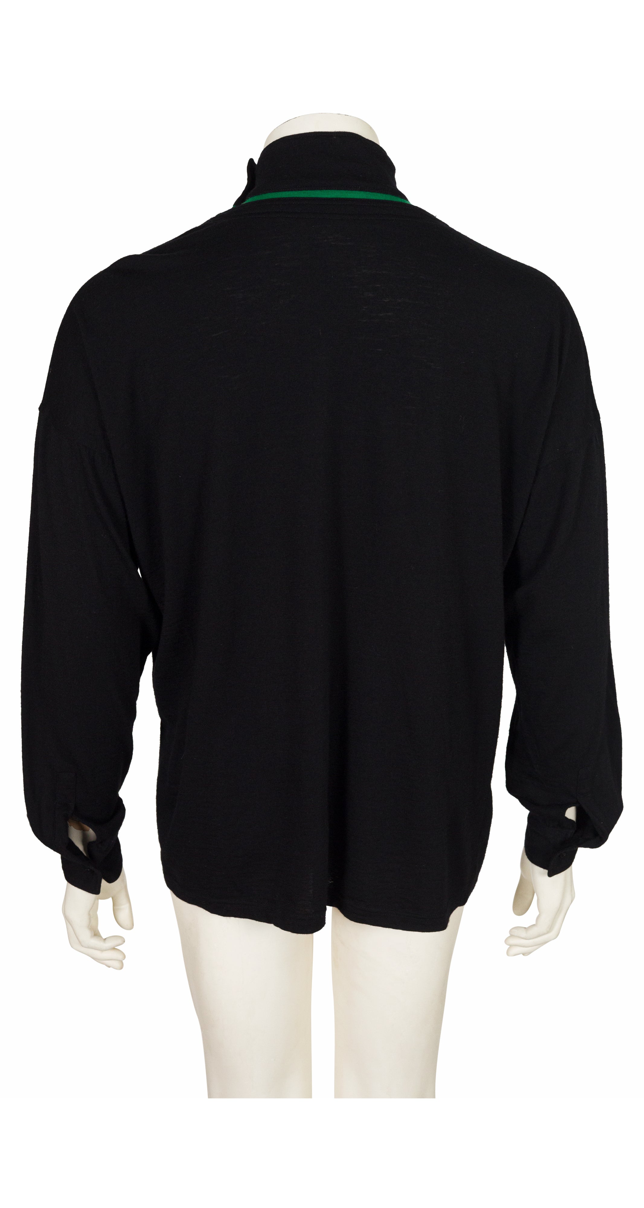 1980s Men's Green & Black Wool Pullover Sweater