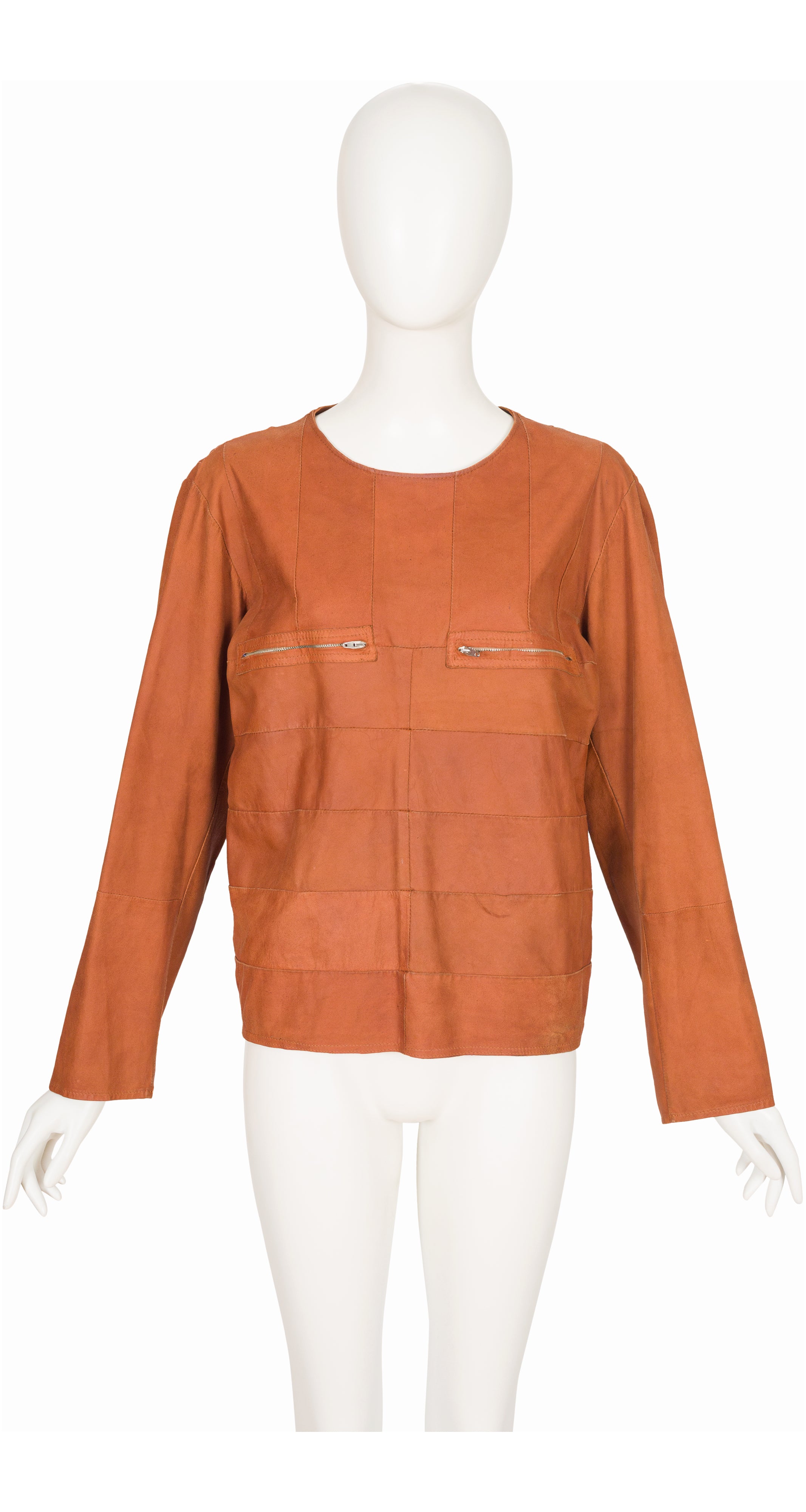 1979 S/S Tan Panel Leather Long Sleeve Top