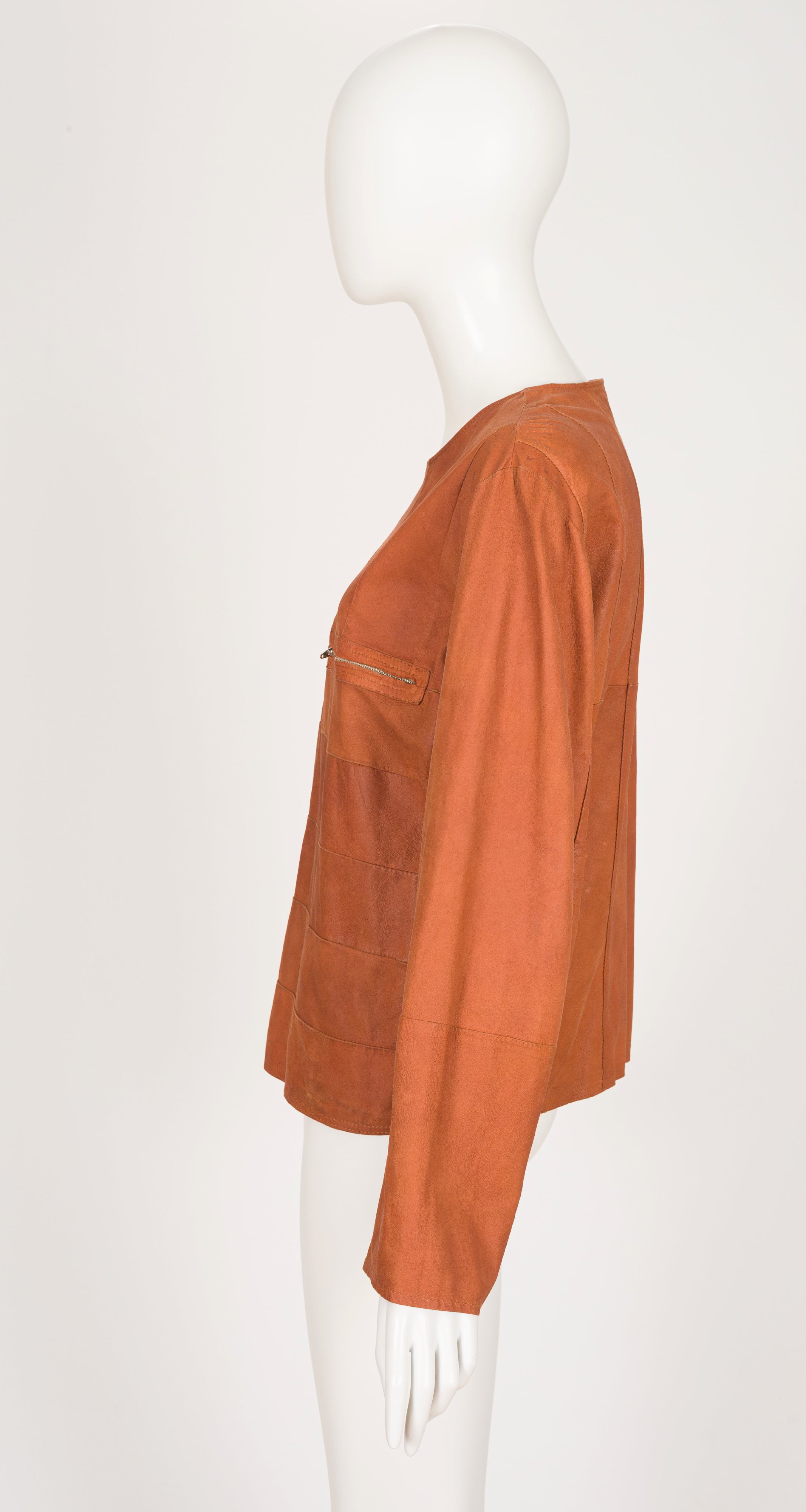 1979 S/S Tan Panel Leather Long Sleeve Top