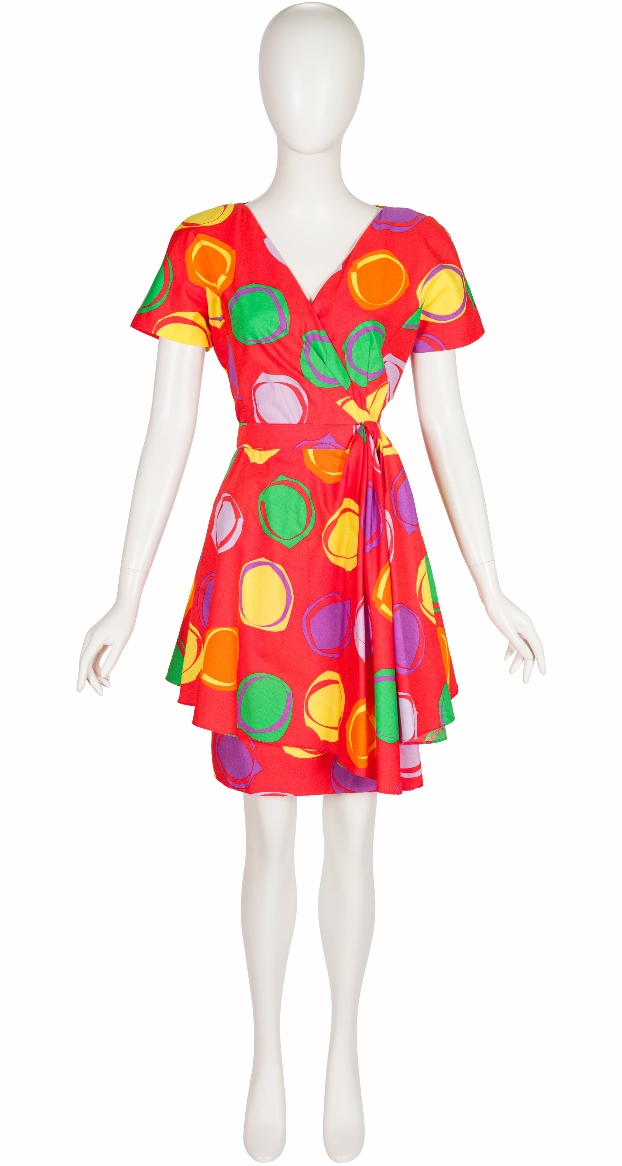 1992 S/S Circle Print Red Cotton Party Dress