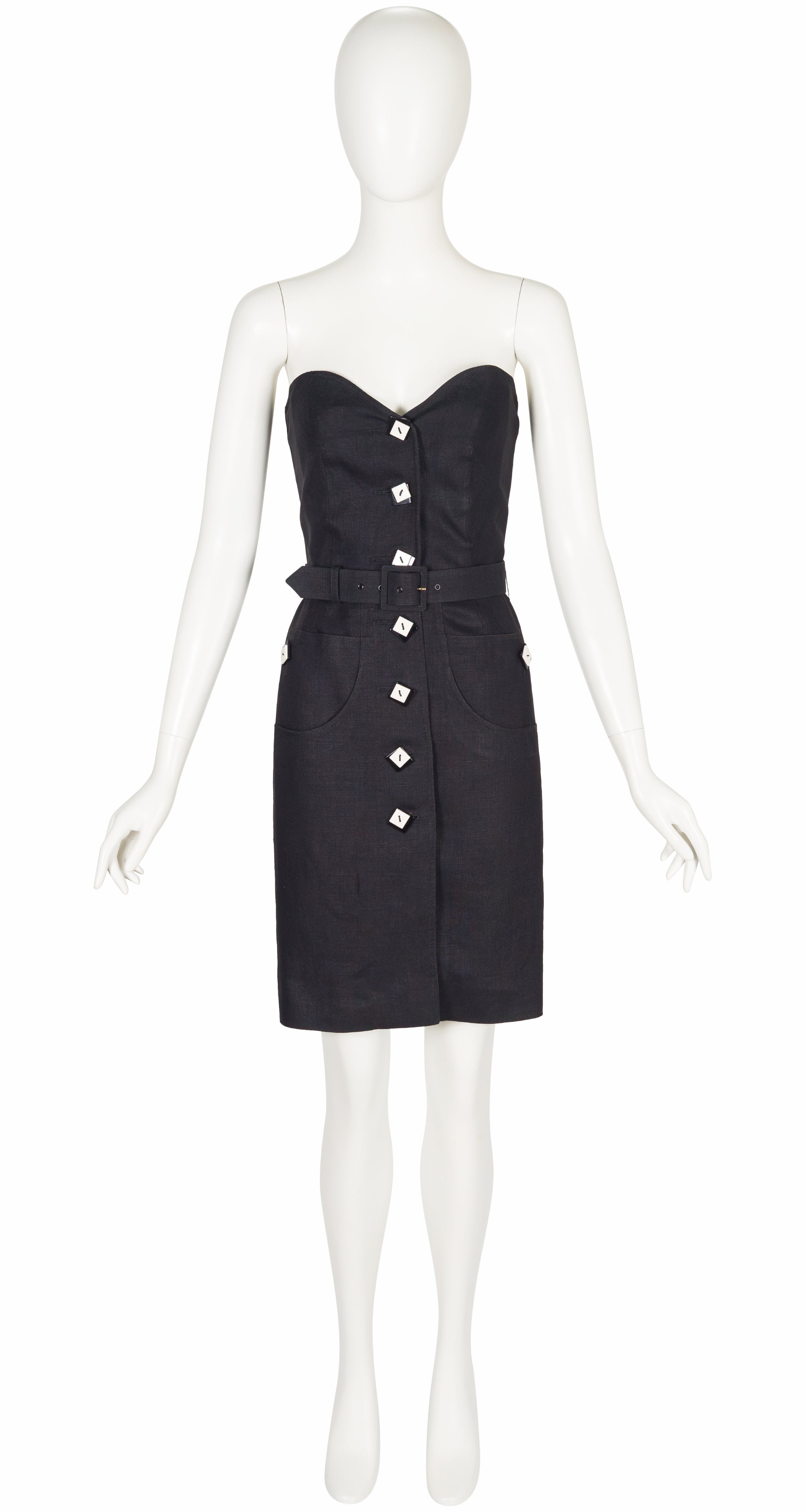 1988 S/S Black Linen Strapless Bustier Dress