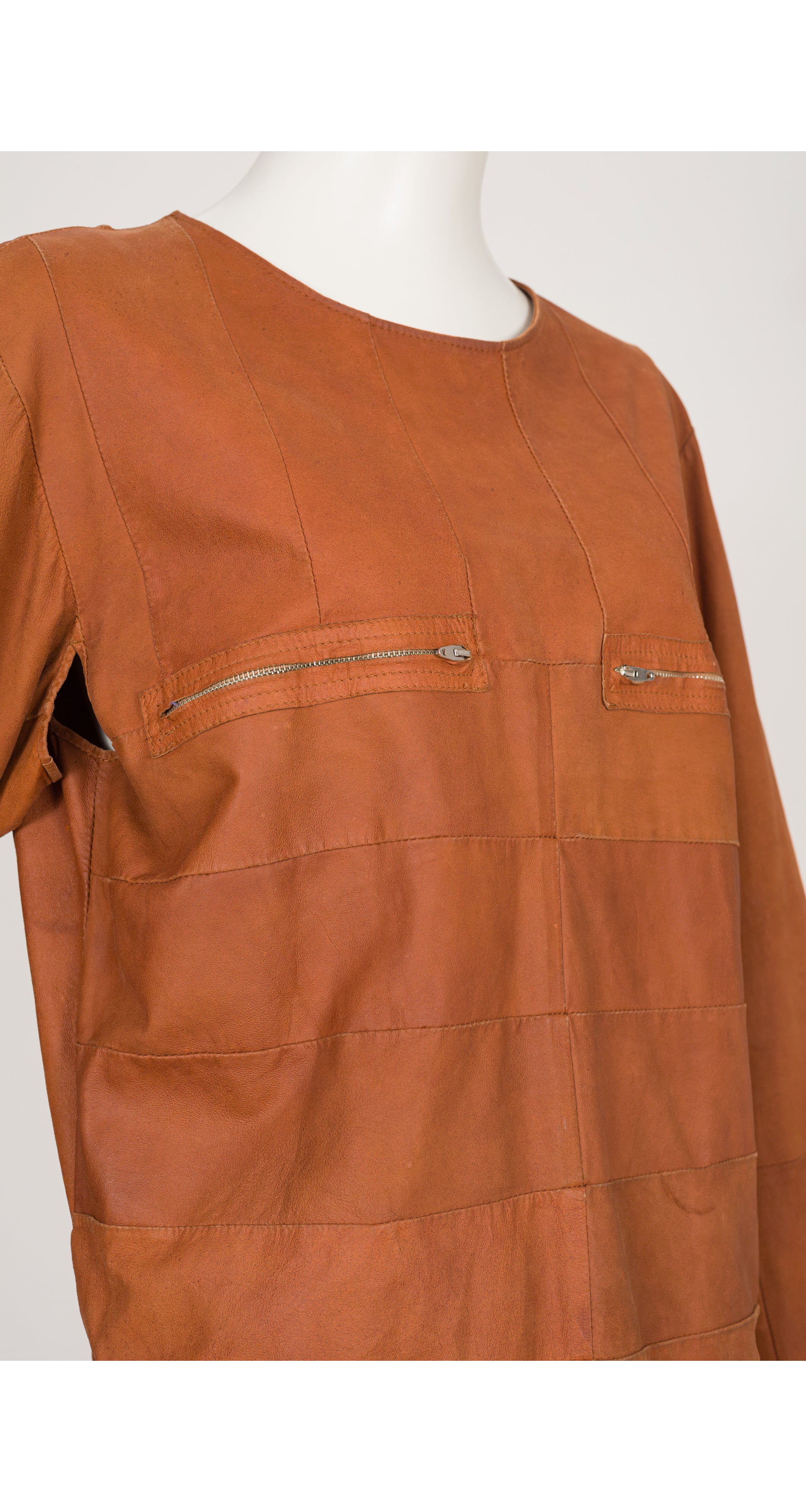 1979 S/S Tan Panel Leather Long Sleeve Top