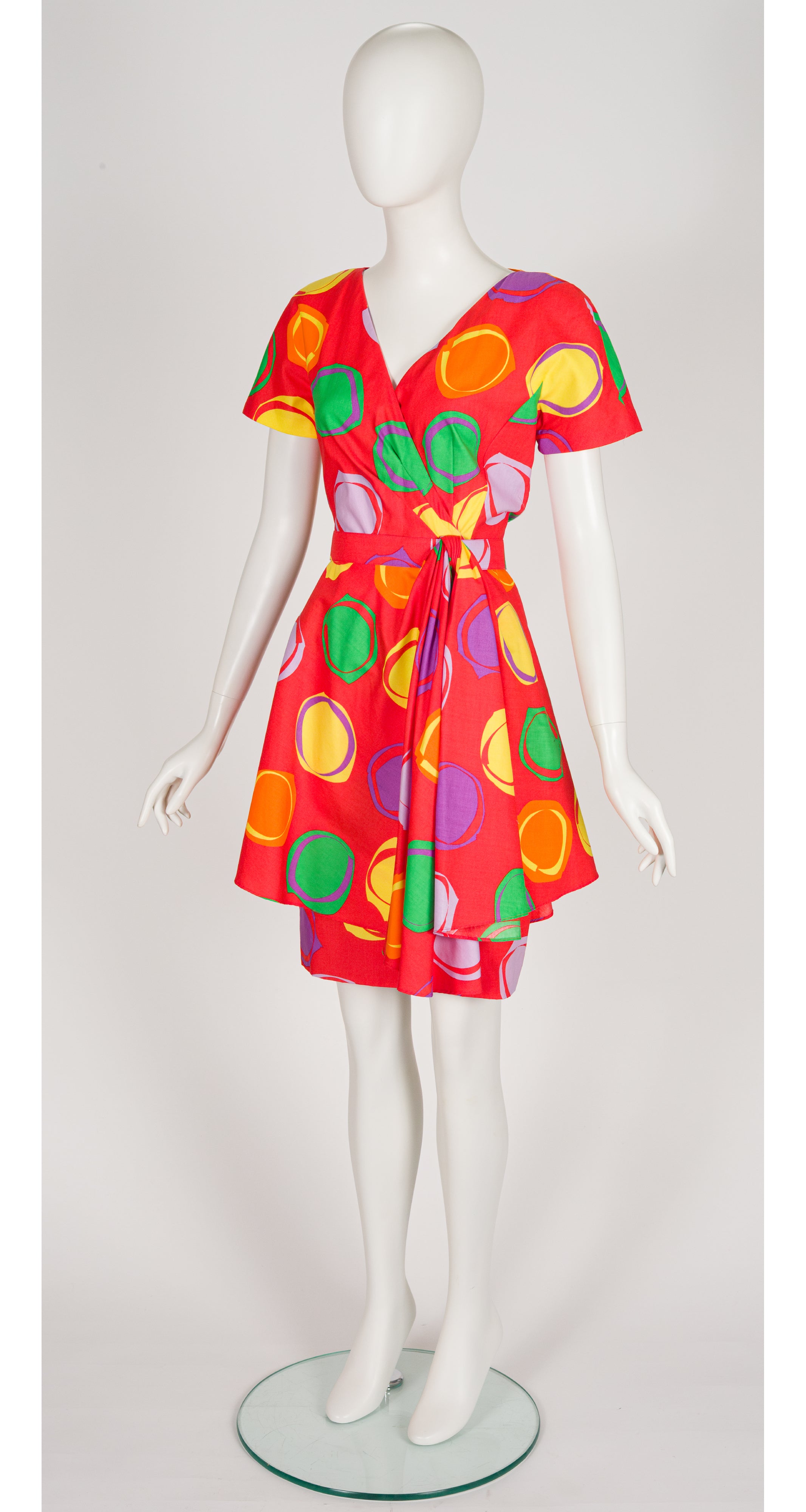 1992 S/S Circle Print Red Cotton Party Dress