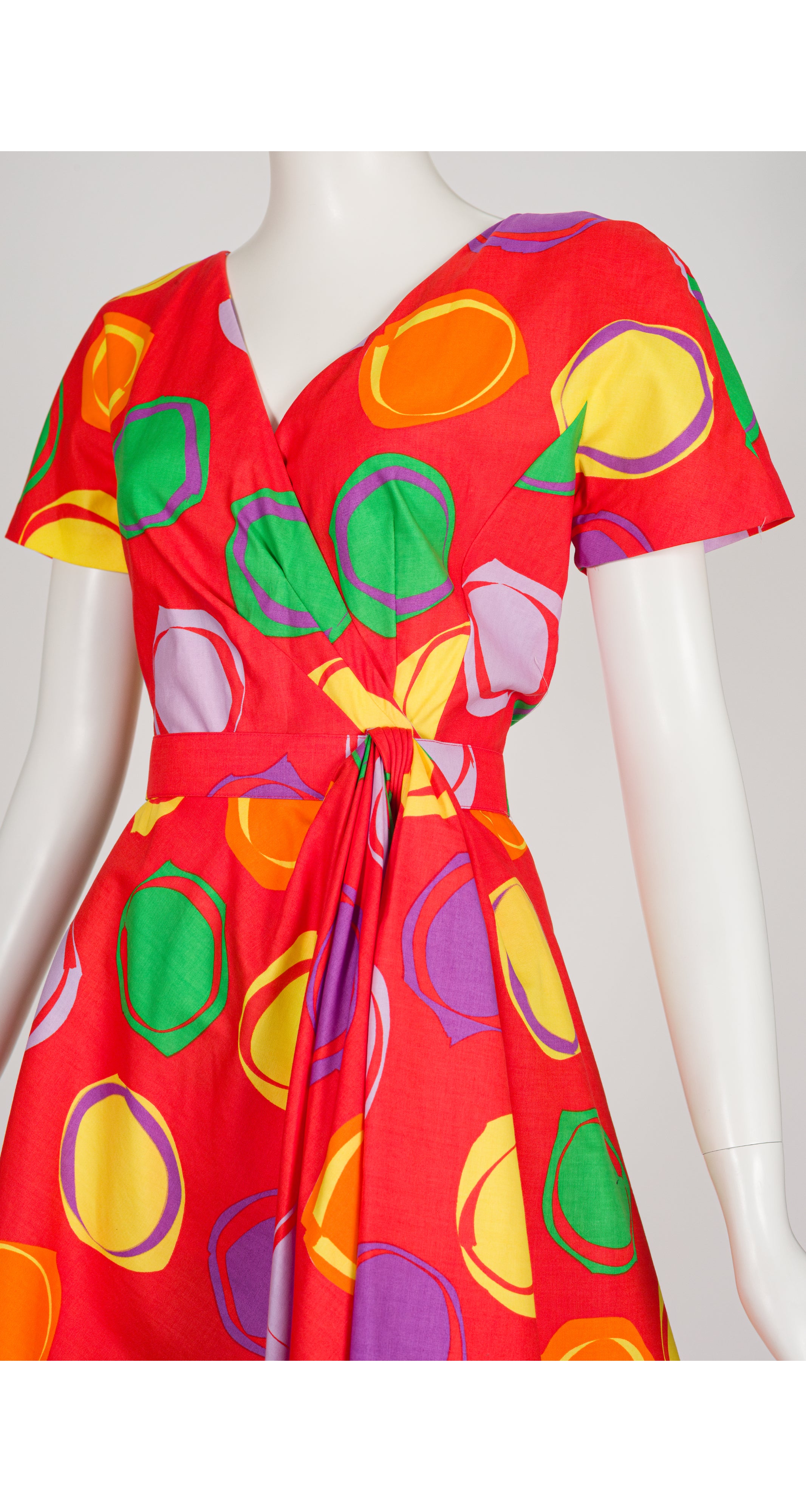 1992 S/S Circle Print Red Cotton Party Dress