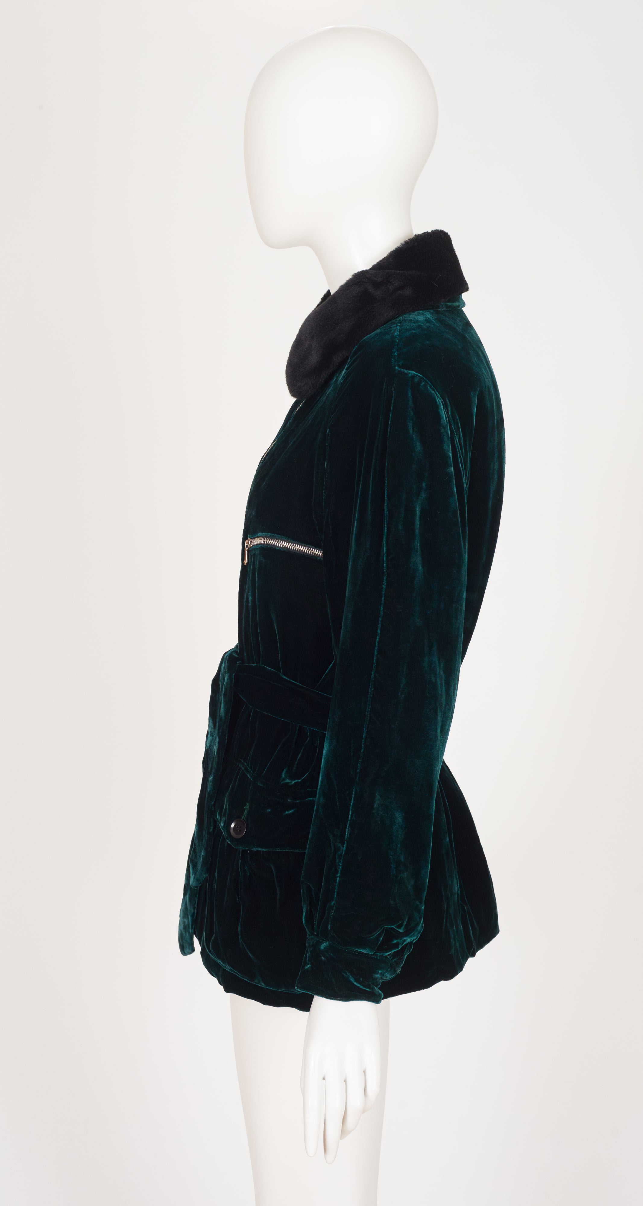 1990 F/W Dark Green Silk Velvet Belted Bomber Jacket