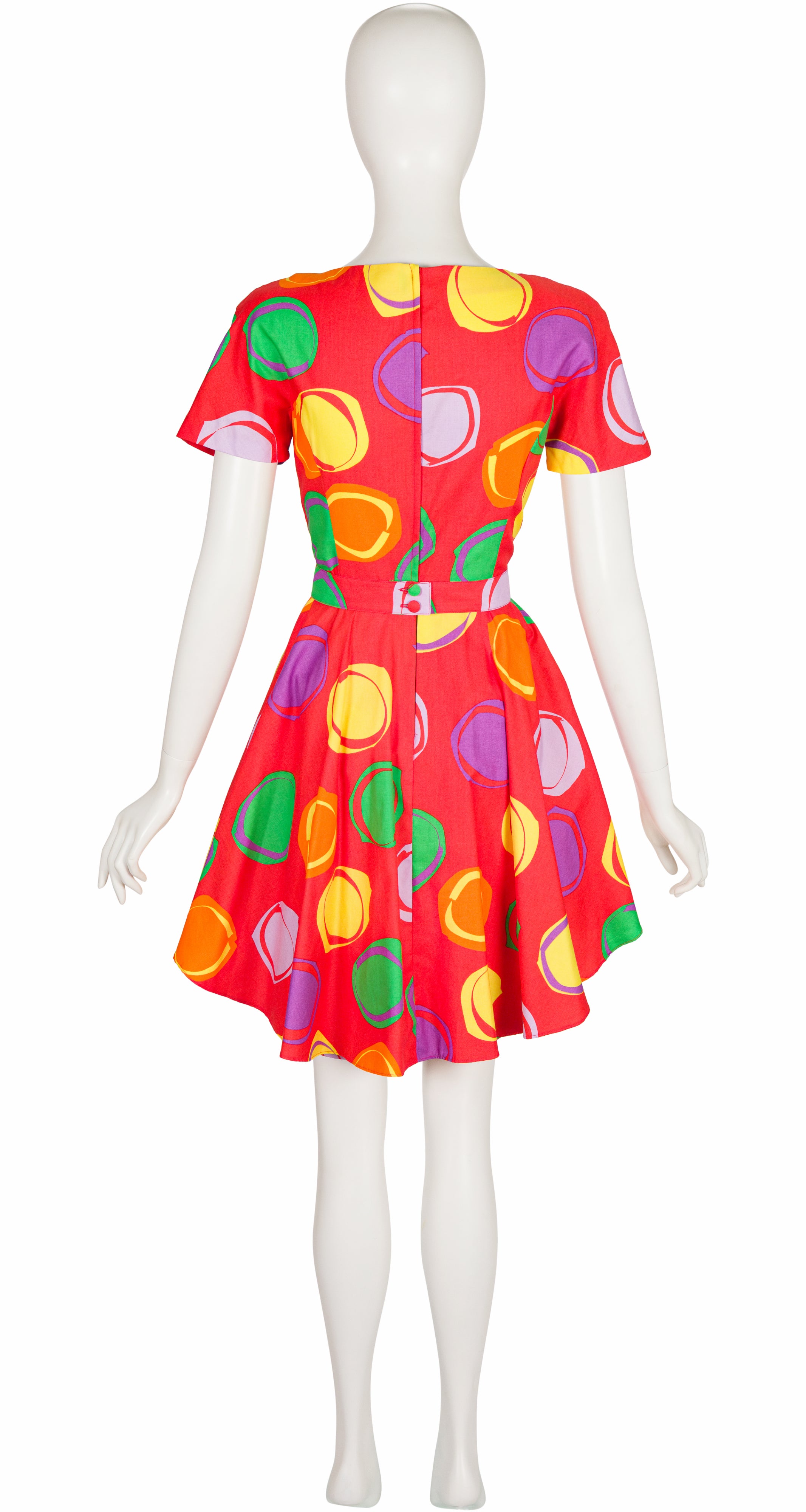 1992 S/S Circle Print Red Cotton Party Dress