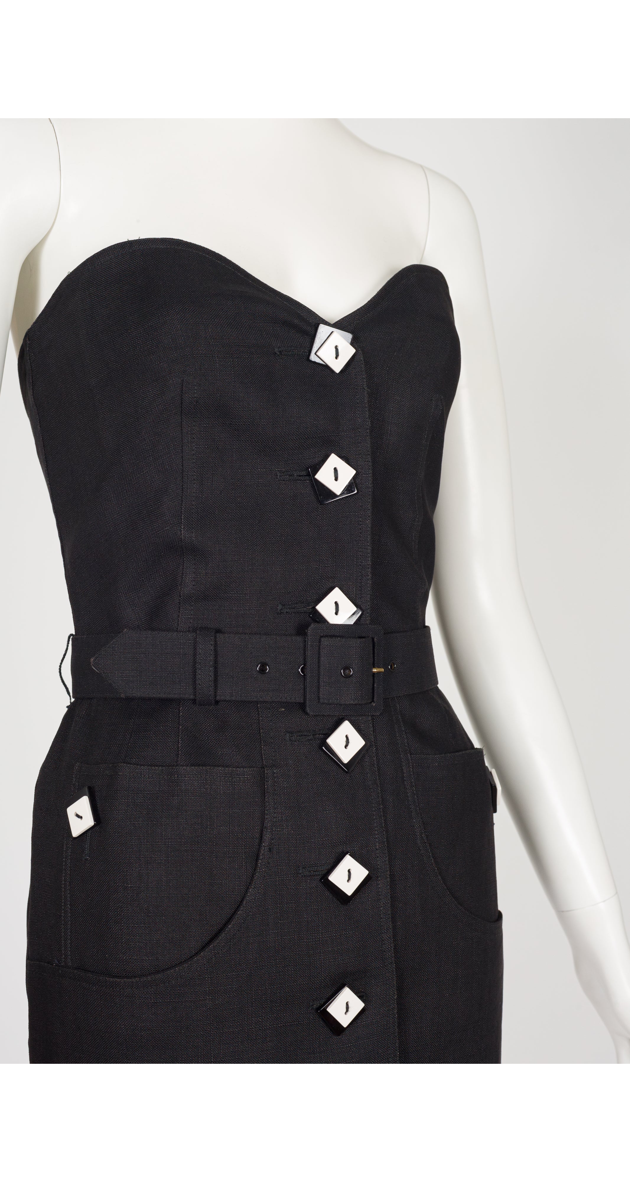 1988 S/S Black Linen Strapless Bustier Dress