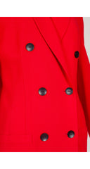 1990s Red Wool Crepe Double-Breasted Coat Dress