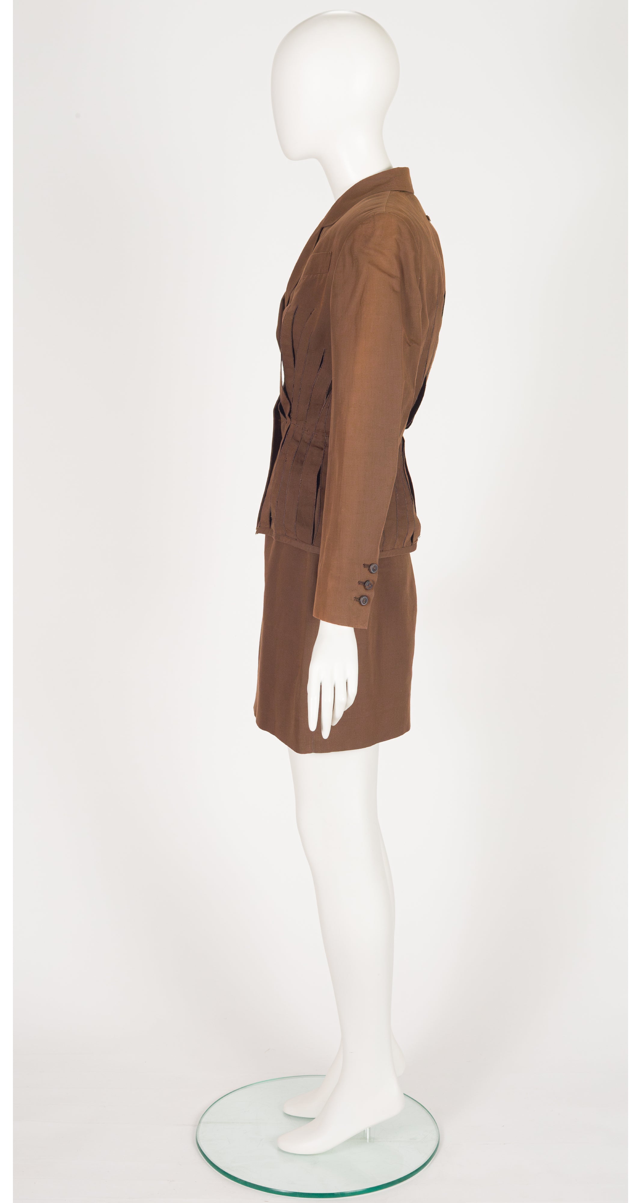 1980s Carwash Brown Cotton Mini Skirt Suit