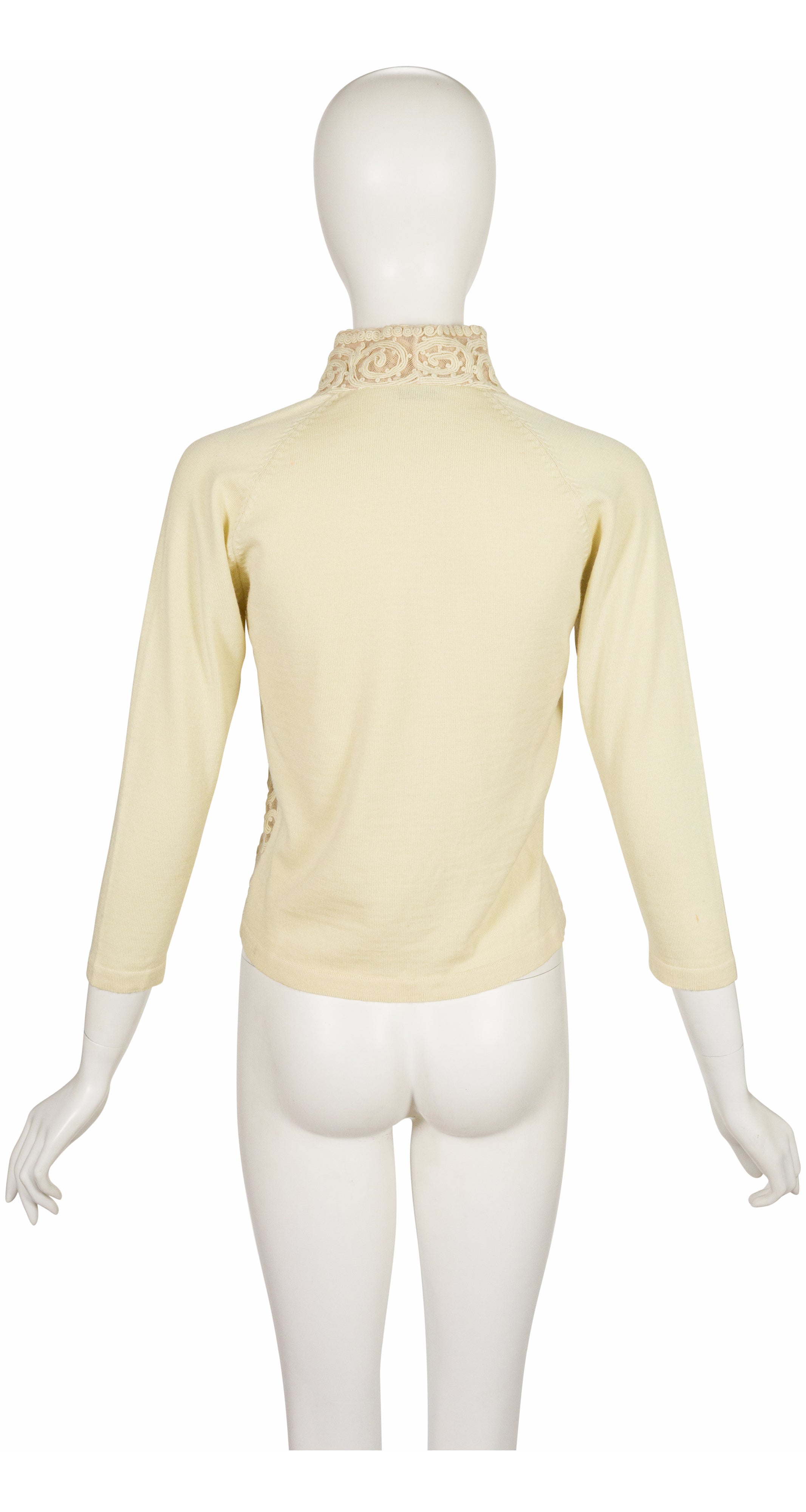 1950s Ivory Soutache Lace Wool Cardigan Sweater
