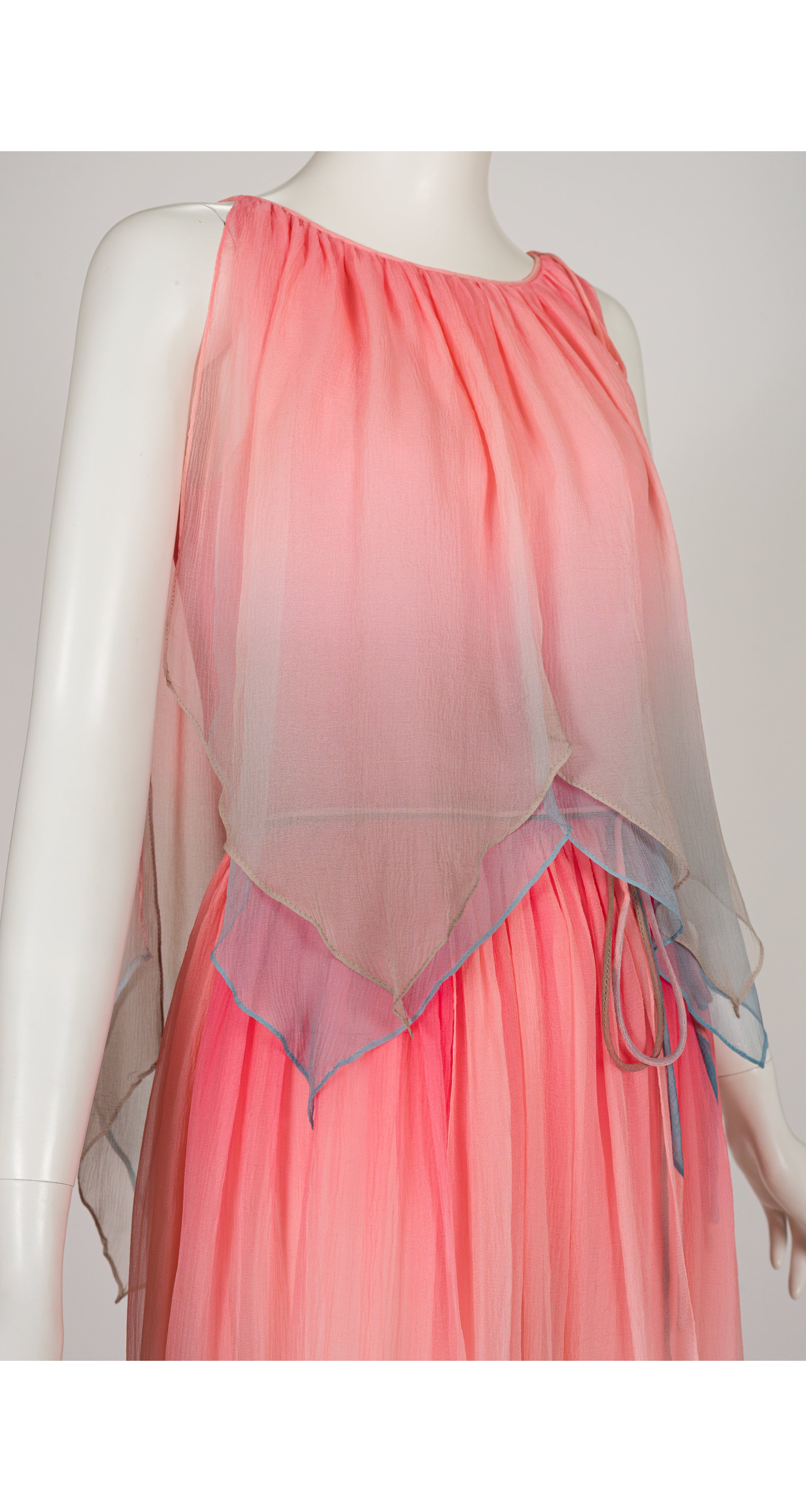 1978 S/S Ombré Silk Chiffon Handkerchief Hem Dress