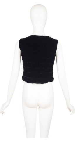 1970s Quilted Black Velvet Cropped Vest