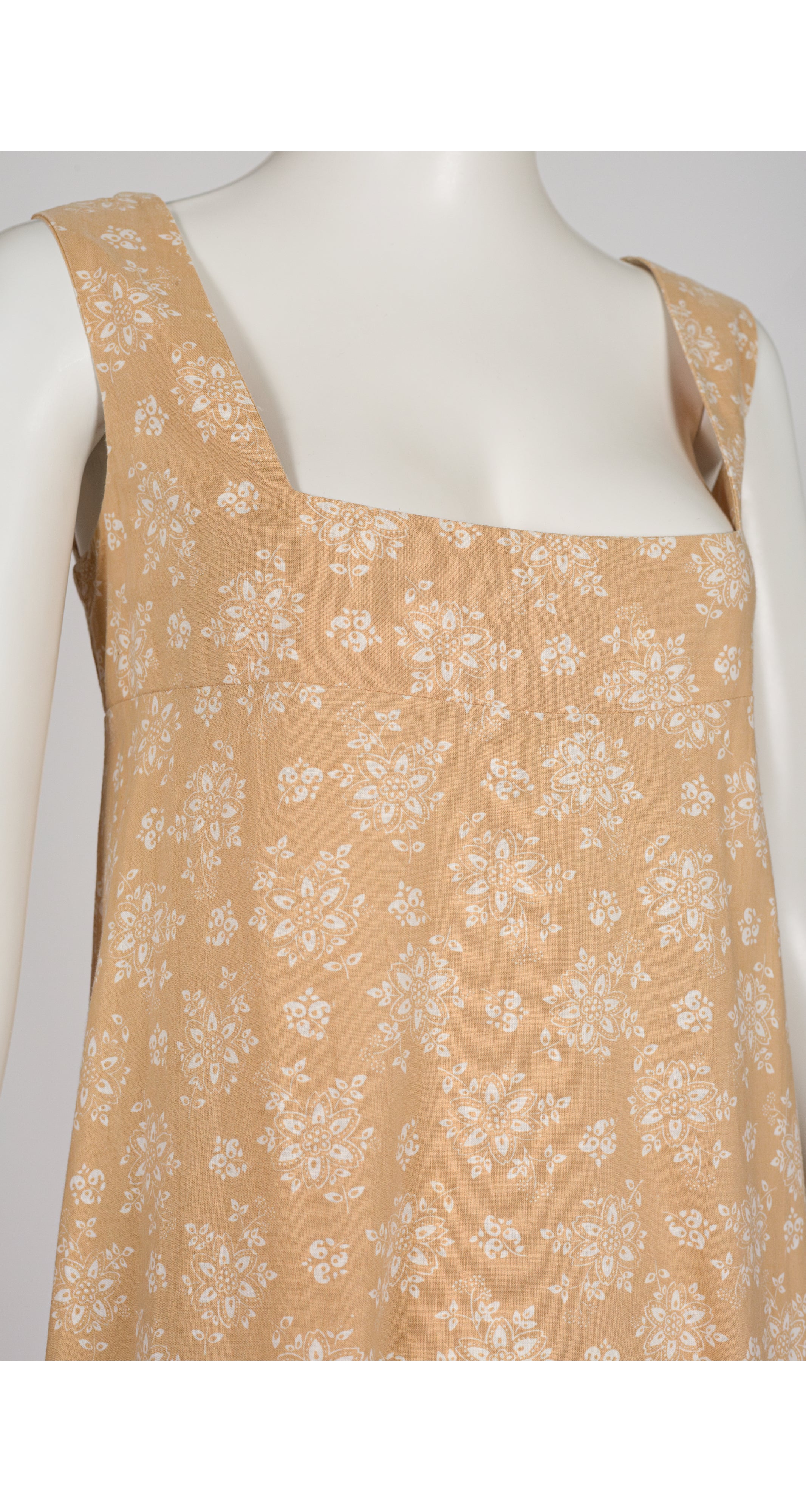 1975 Floral Print Beige Cotton Tiered Maxi Dress